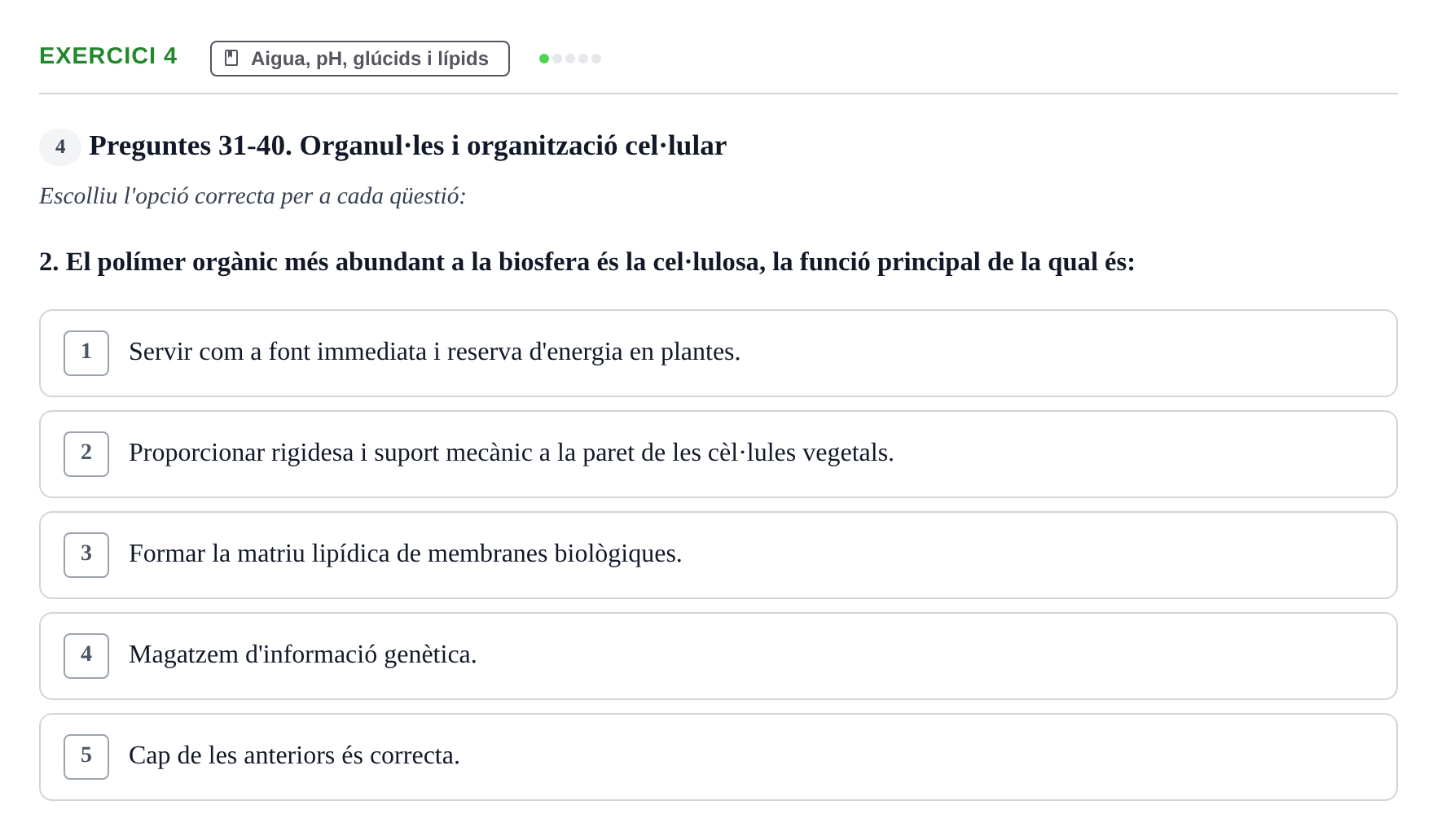 Enunciado: Ejercicio 4 - Aigua, pH, glúcids i lípids · Biología UB 2025