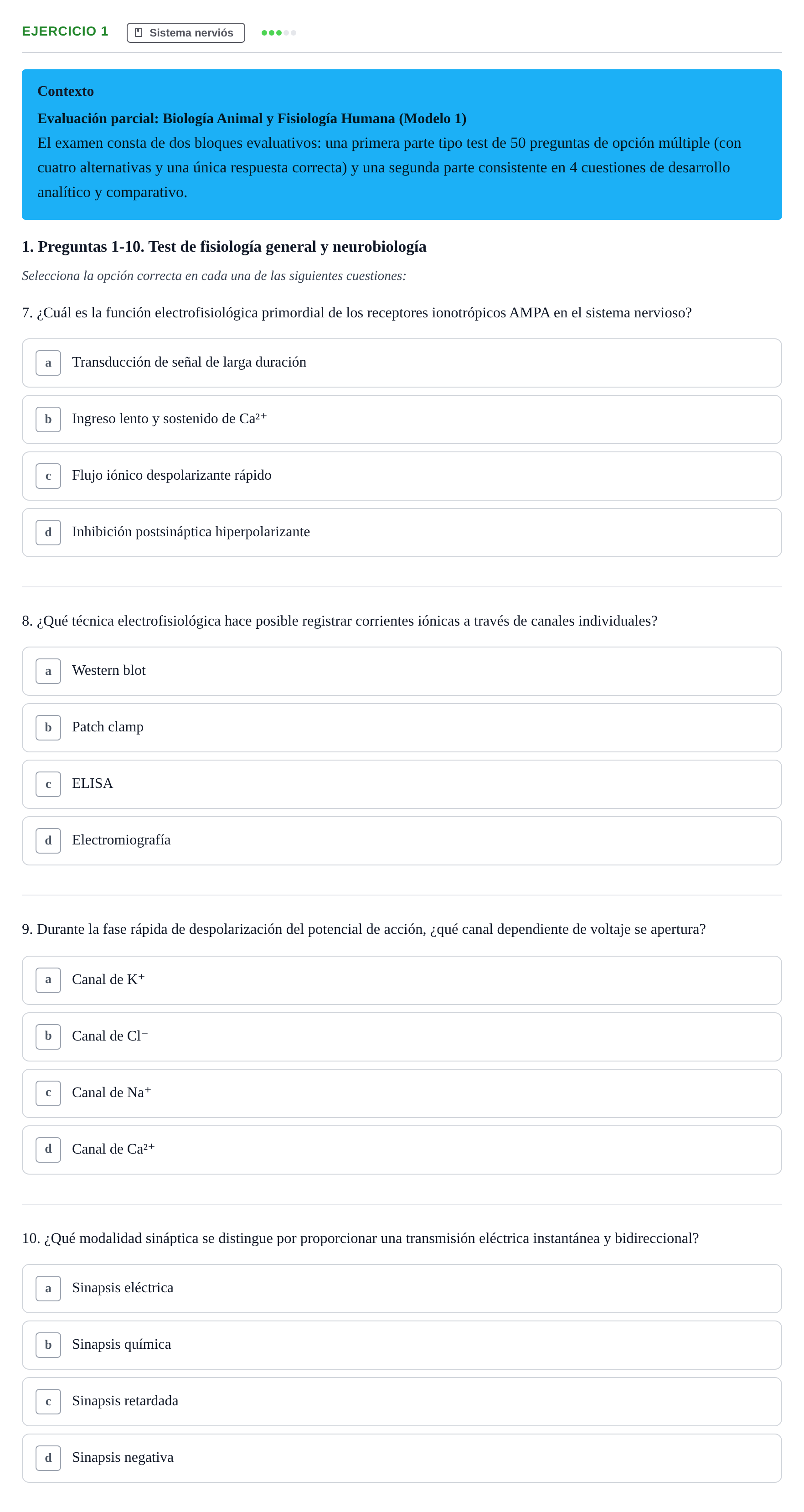 Enunciado: Ejercicio 1 - Sistema nerviós · Biología UB Examen Parcial 2 - Modelo 1