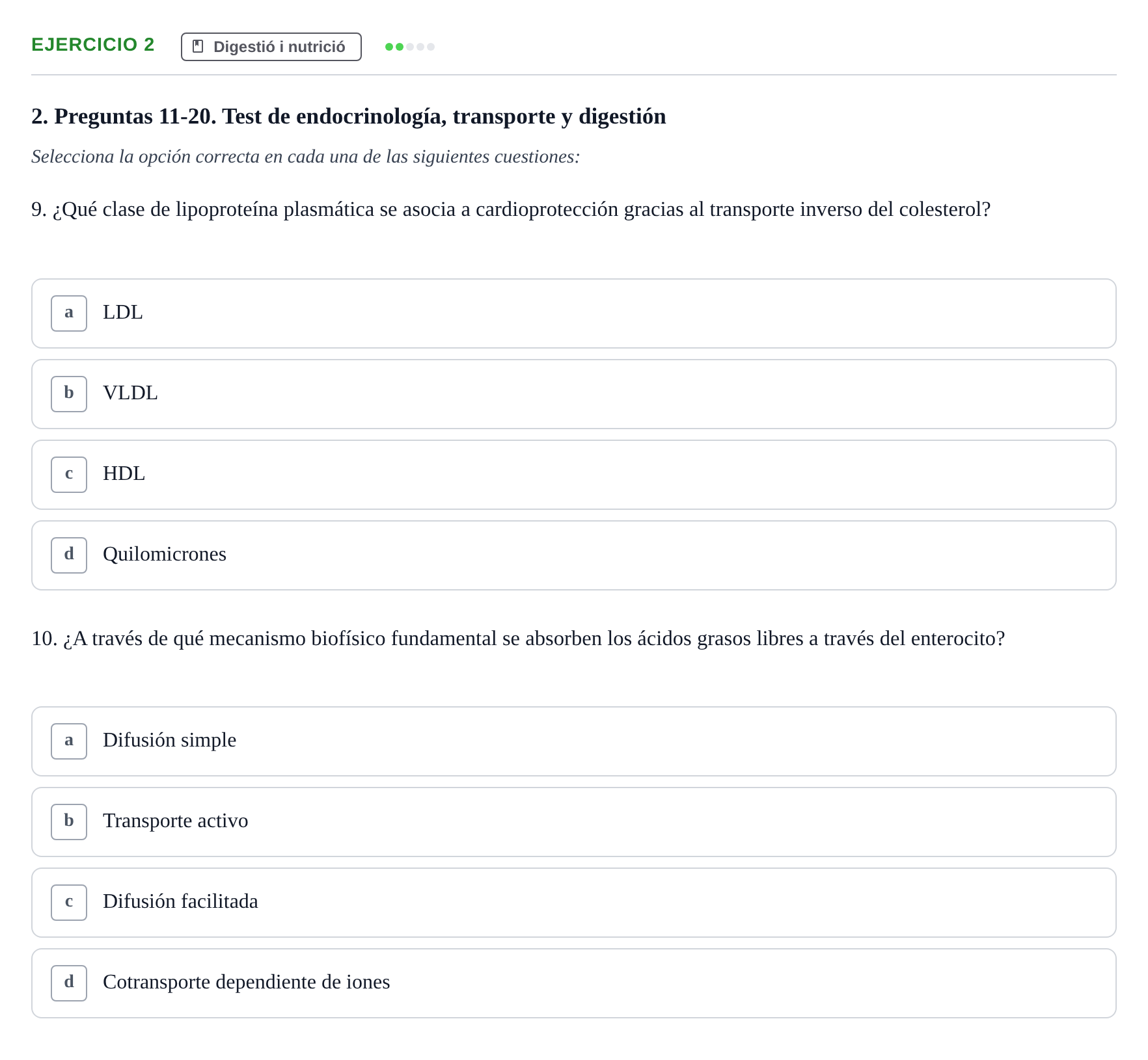 Enunciado: Ejercicio 2 - Digestió i nutrició · Biología UB Examen Parcial 2 - Modelo 1