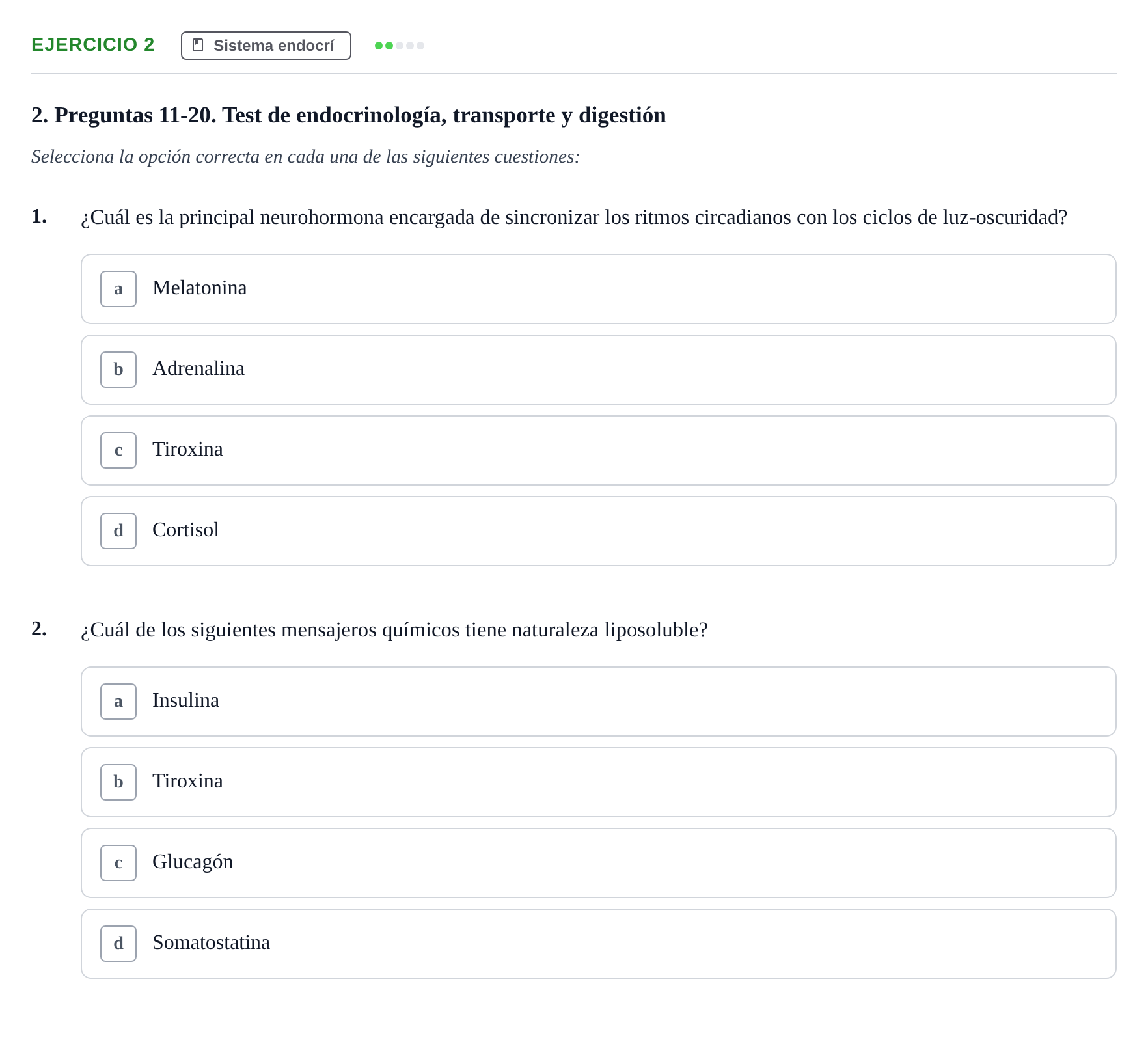 Enunciado: Ejercicio 2 - Sistema endocrí · Biología UB Examen Parcial 2 - Modelo 1