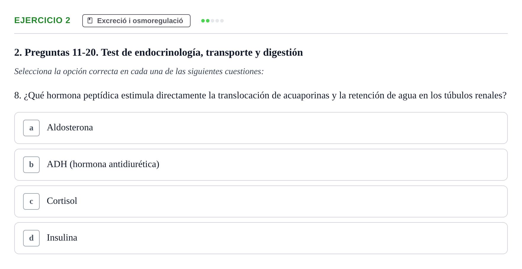Enunciado: Ejercicio 2 - Excreció i osmoregulació · Biología UB Examen Parcial 2 - Modelo 1