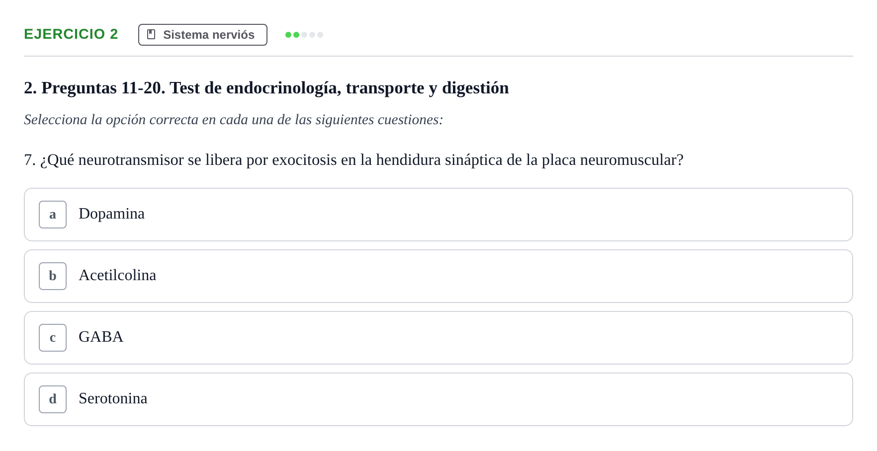 Enunciado: Ejercicio 2 - Sistema nerviós · Biología UB Examen Parcial 2 - Modelo 1