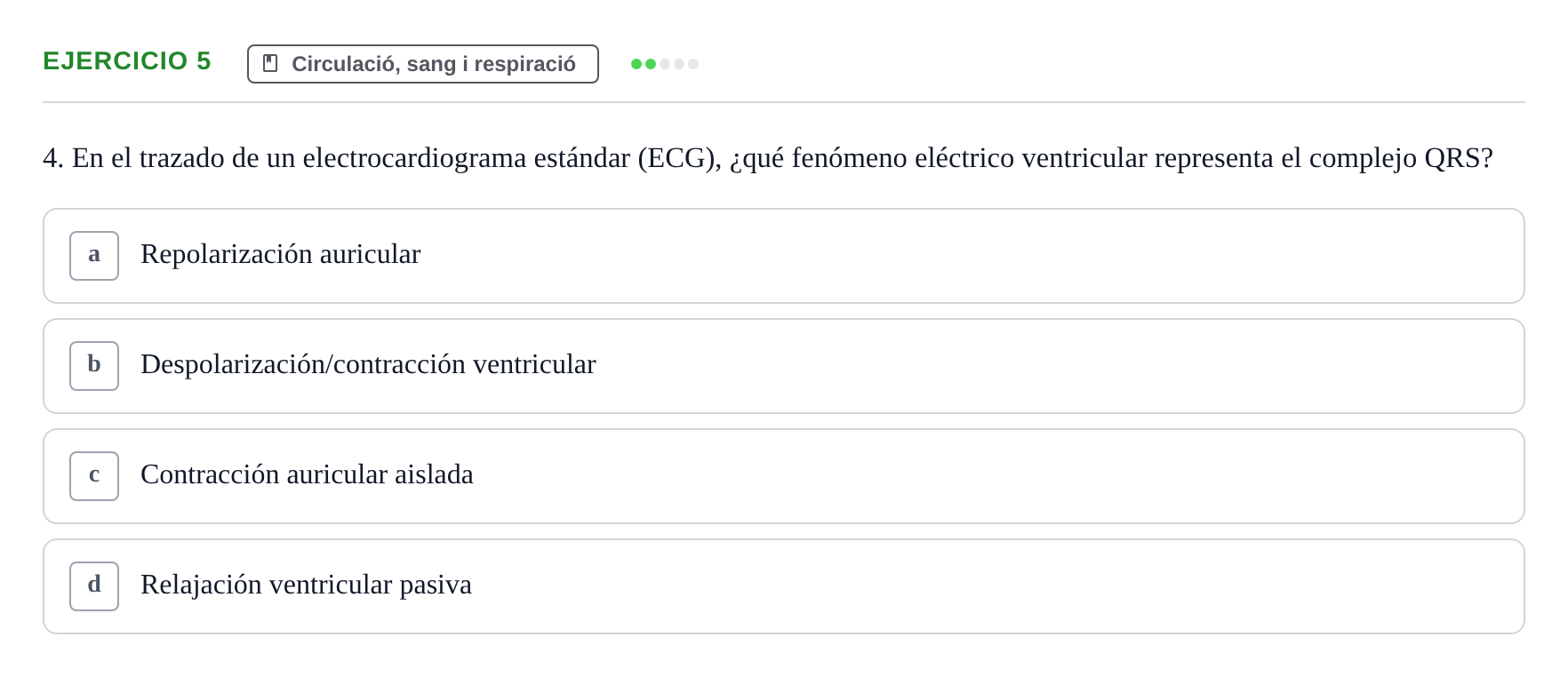 Enunciado: Ejercicio 5 - Circulació, sang i respiració · Biología UB Examen Parcial 2 - Modelo 1