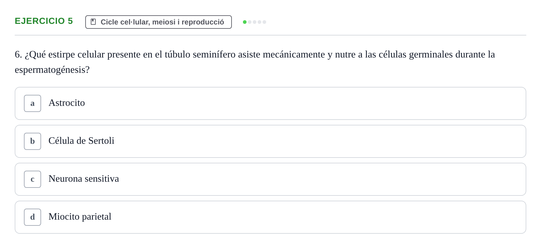 Enunciado: Ejercicio 5 - Cicle cel·lular, meiosi i reproducció · Biología UB Examen Parcial 2 - Modelo 1