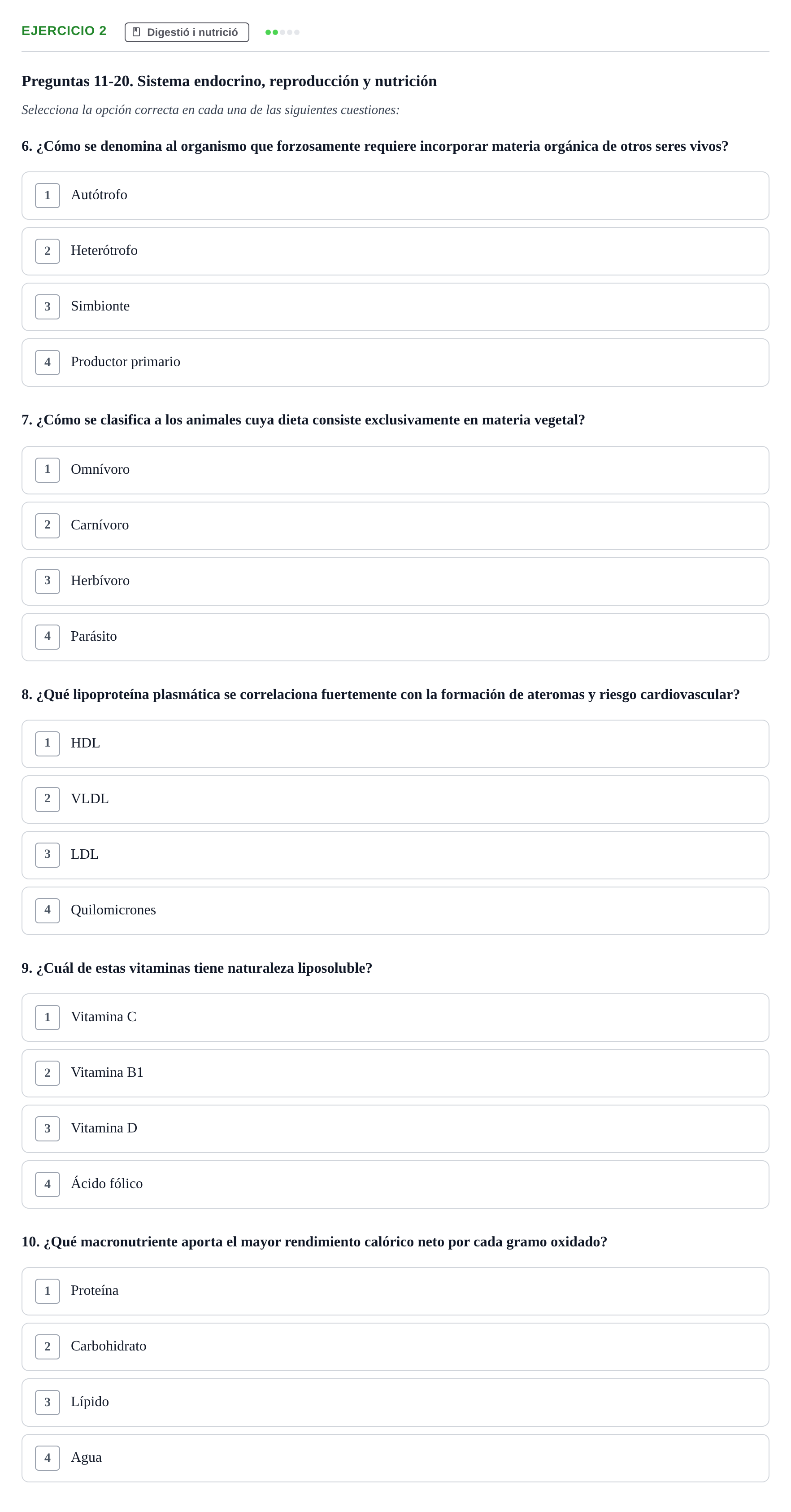 Enunciado: Ejercicio 2 - Digestió i nutrició · Biología UB Examen Parcial 2 - Modelo 3
