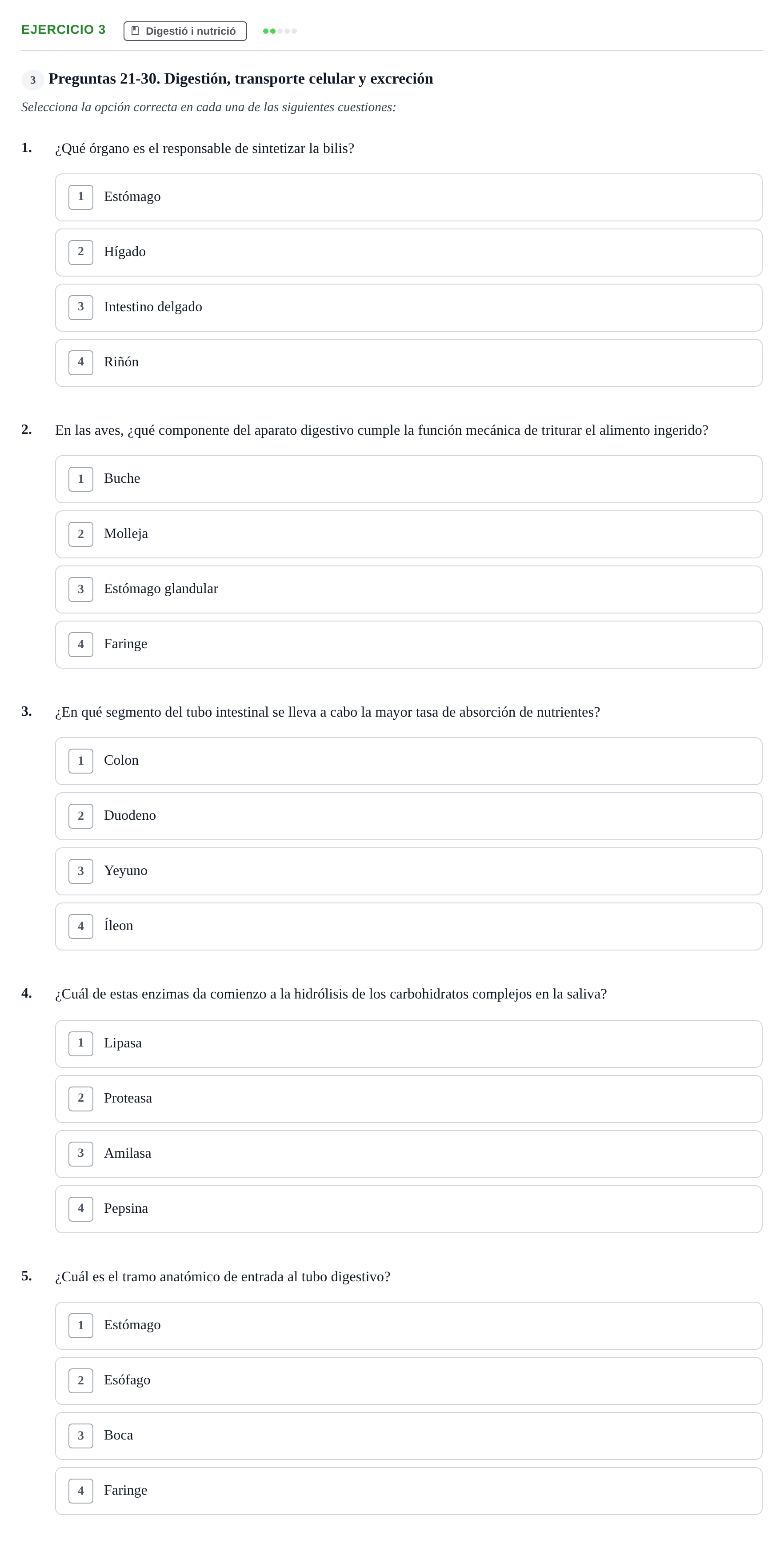 Enunciado: Ejercicio 3 - Digestió i nutrició · Biología UB Examen Parcial 2 - Modelo 3