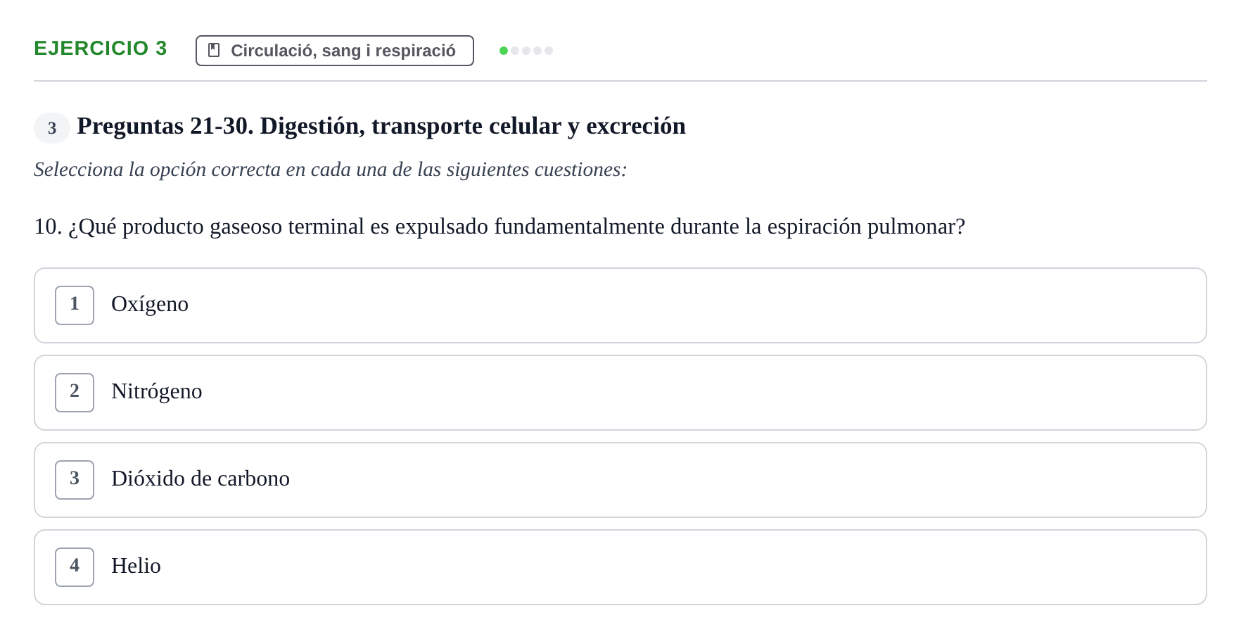 Enunciado: Ejercicio 3 - Circulació, sang i respiració · Biología UB Examen Parcial 2 - Modelo 3