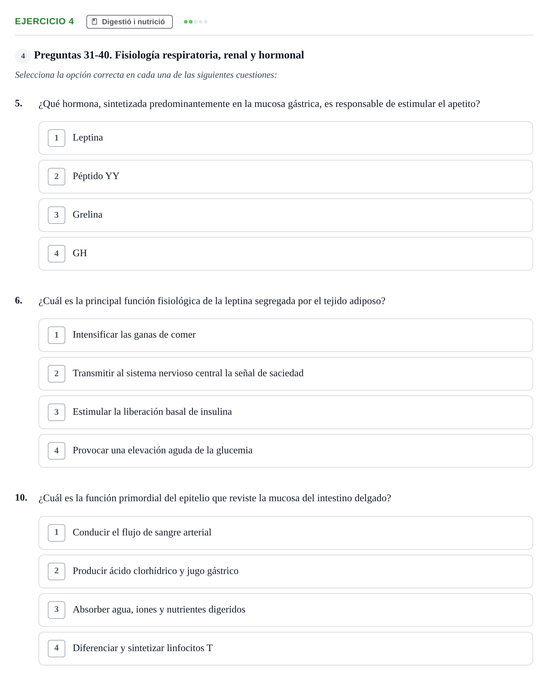 Enunciado: Ejercicio 4 - Digestió i nutrició · Biología UB Examen Parcial 2 - Modelo 3