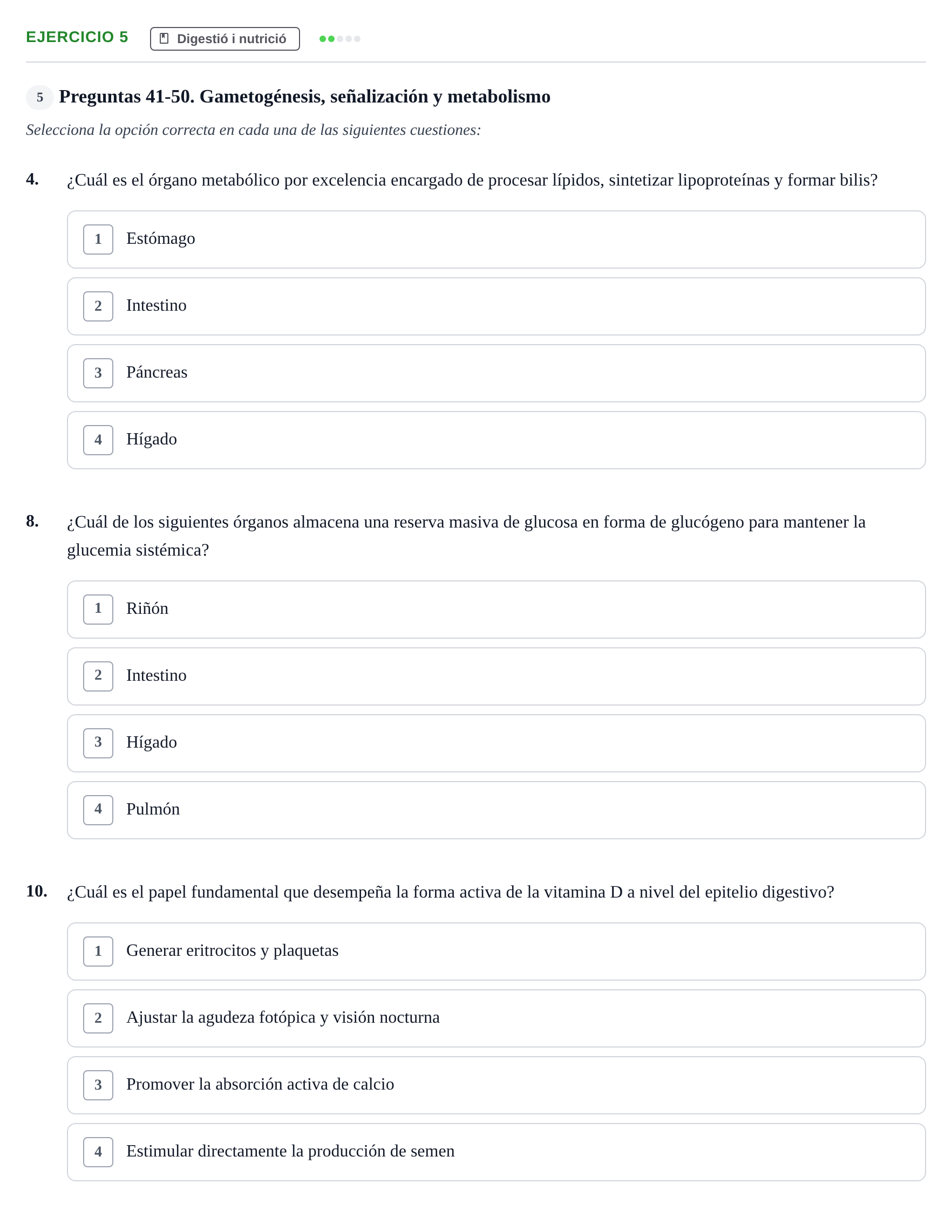 Enunciado: Ejercicio 5 - Digestió i nutrició · Biología UB Examen Parcial 2 - Modelo 3