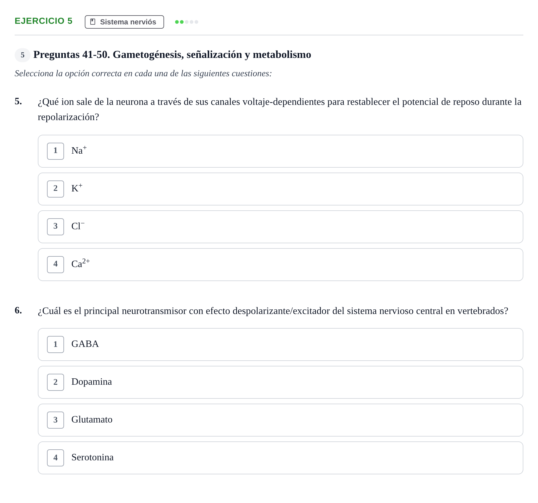 Enunciado: Ejercicio 5 - Sistema nerviós · Biología UB Examen Parcial 2 - Modelo 3