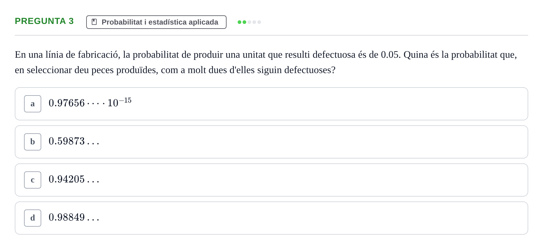 Enunciado: Pregunta 3 · Matemáticas II UB Juny 2020