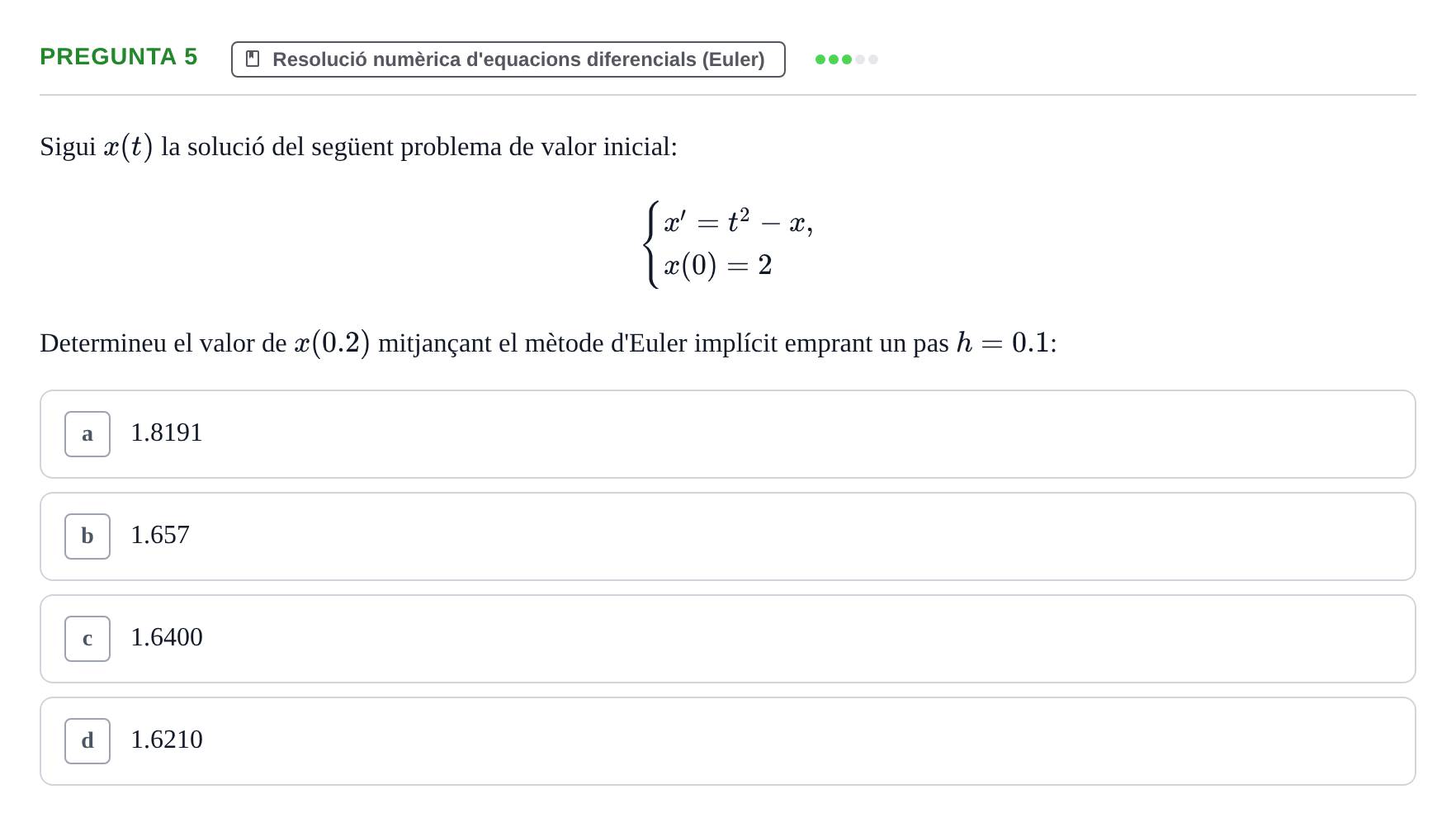 Enunciado: Pregunta 5 · Matemáticas II UB Juny 2020