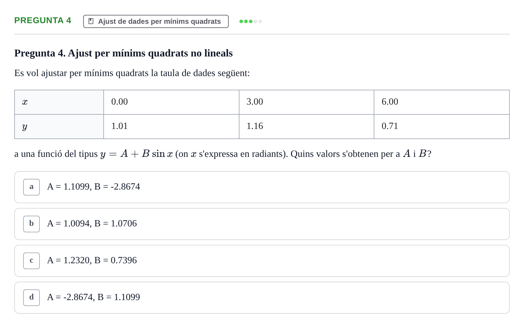 Enunciado: Pregunta 4 · Matemáticas II UB Juny 2020