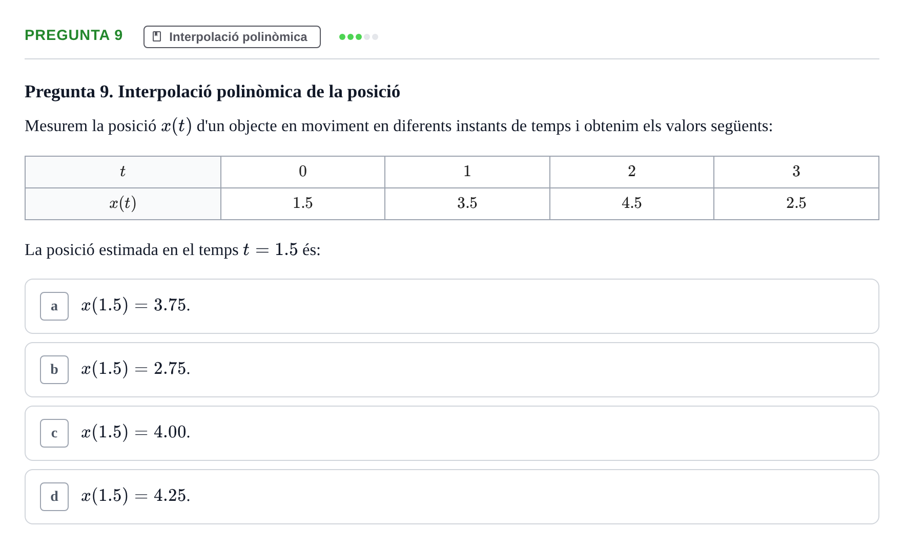 Enunciado: Pregunta 9 · Matemáticas II UB Juny 2020