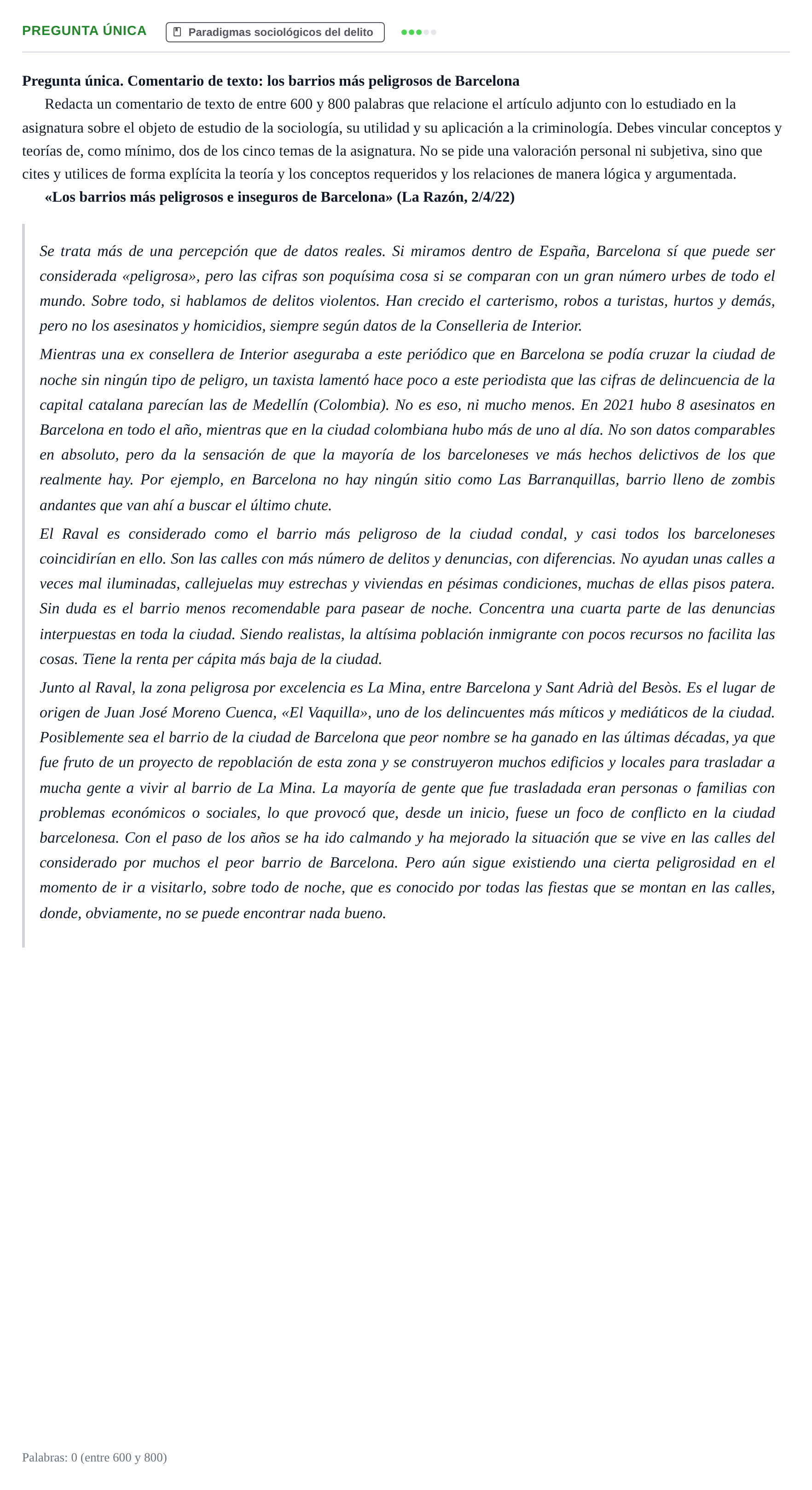 Enunciado: Pregunta única · Introducción a la Sociología UOC 2023