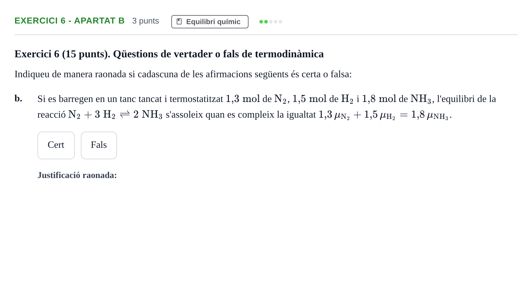 Enunciado: Exercici 6 - Apartat b · Química Física I UB 2019