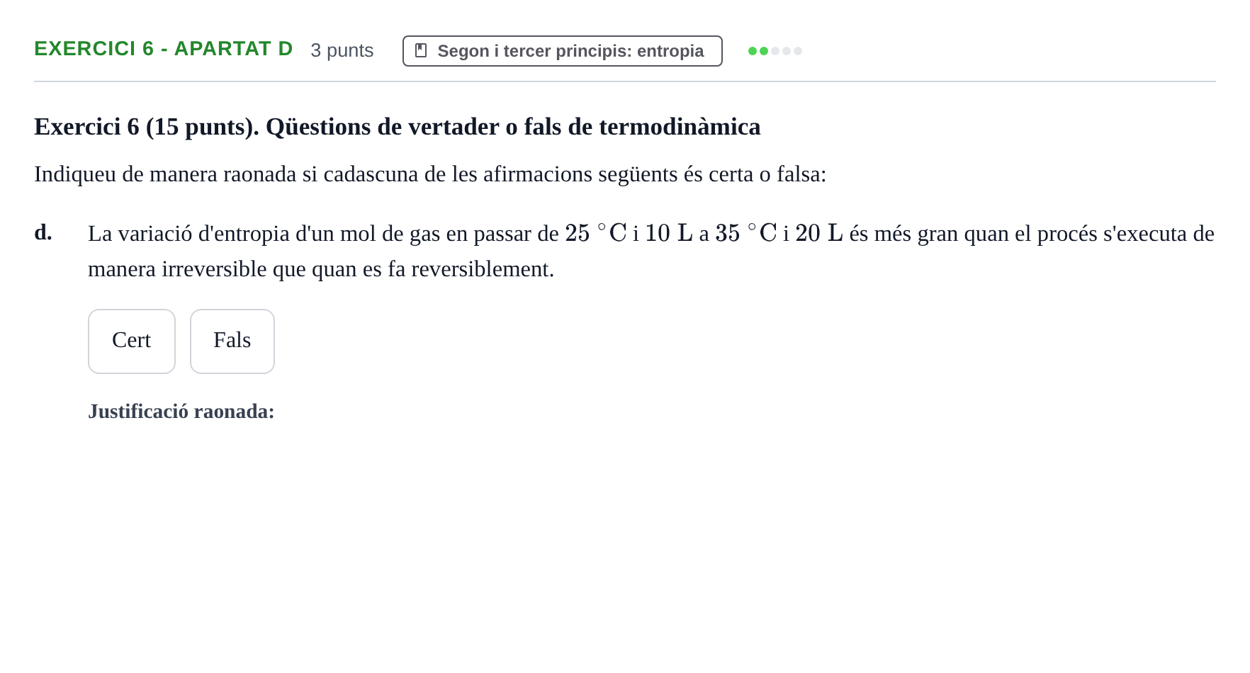 Enunciado: Exercici 6 - Apartat d · Química Física I UB 2019