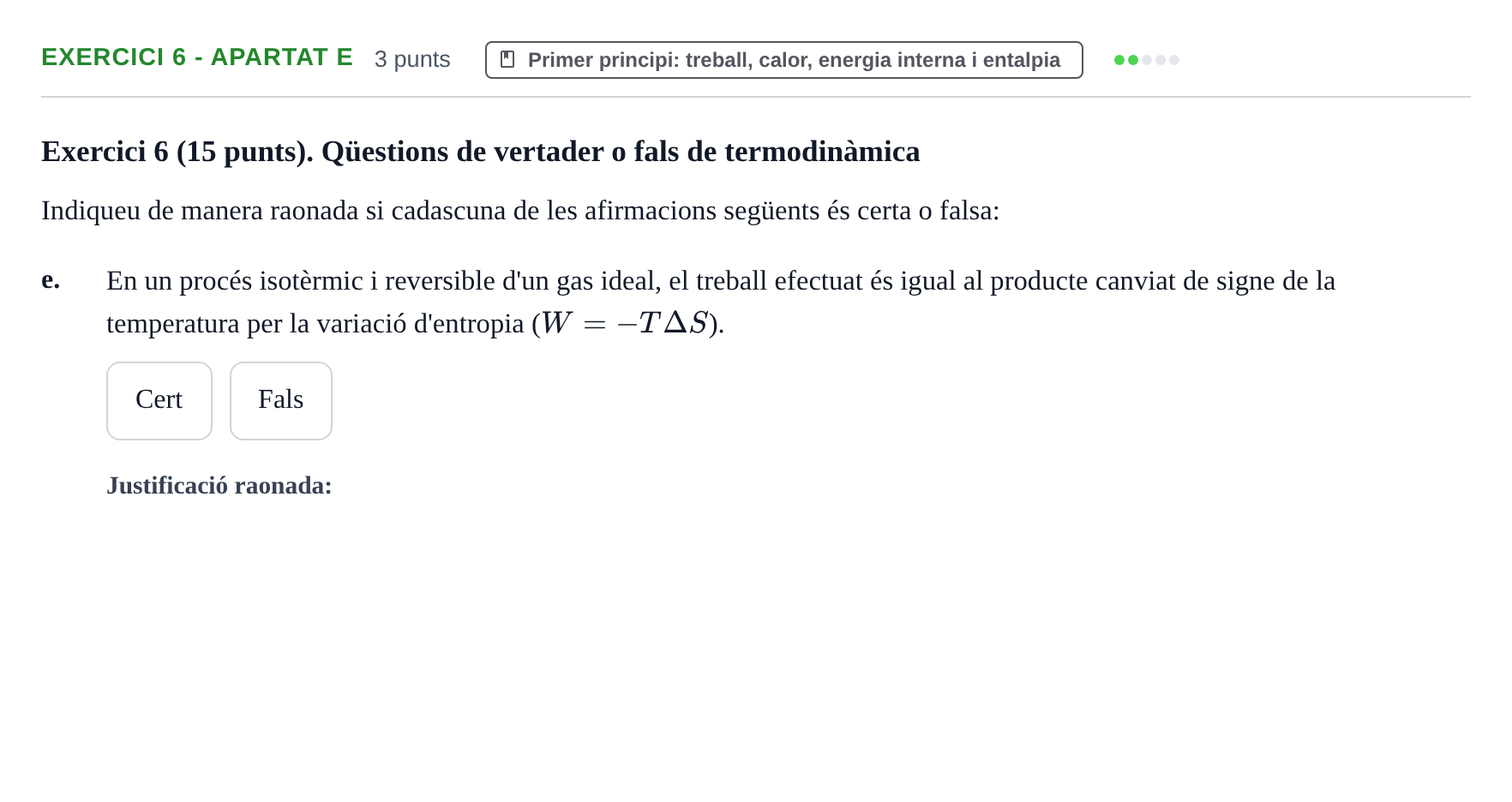 Enunciado: Exercici 6 - Apartat e · Química Física I UB 2019