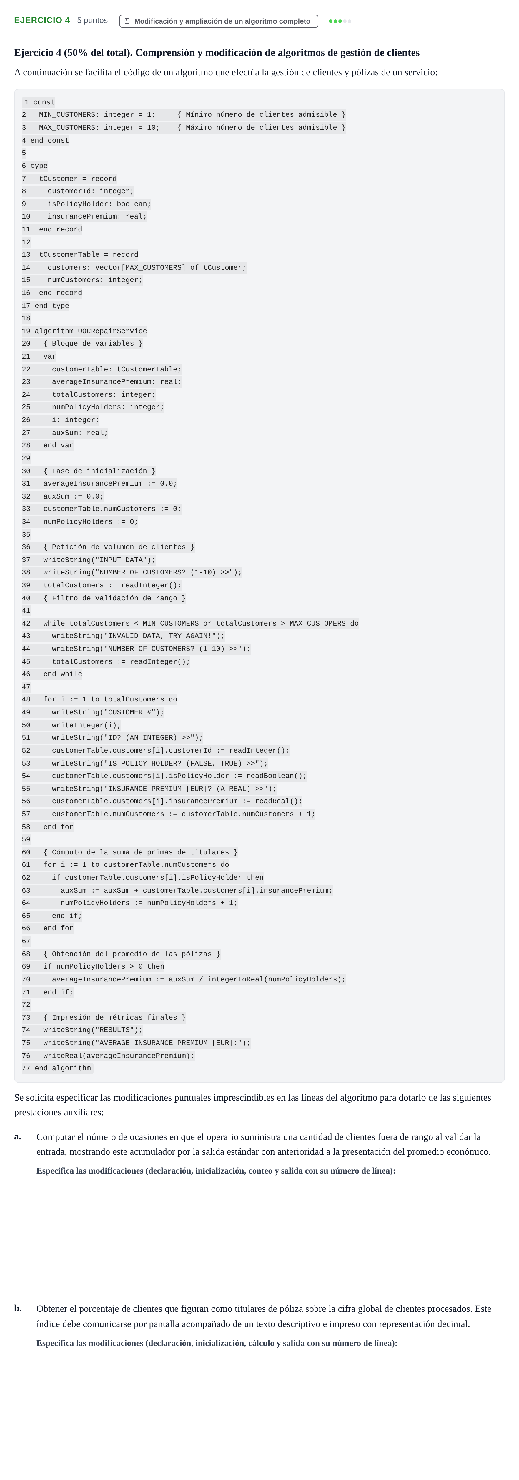 Enunciado: Ejercicio 4 · Fundamentos de Programación UOC Juny 2022