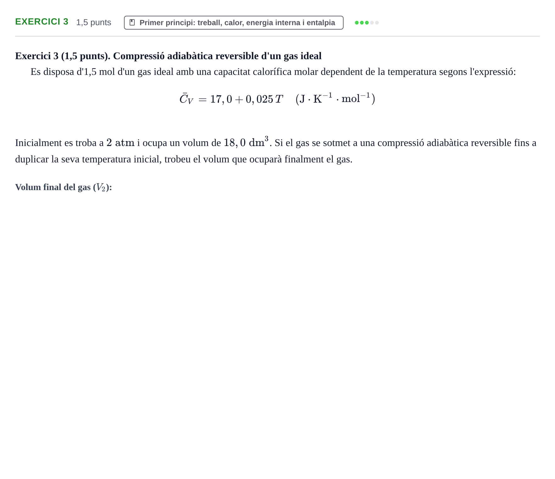 Enunciado: Exercici 3 · Química Física I UB 2019