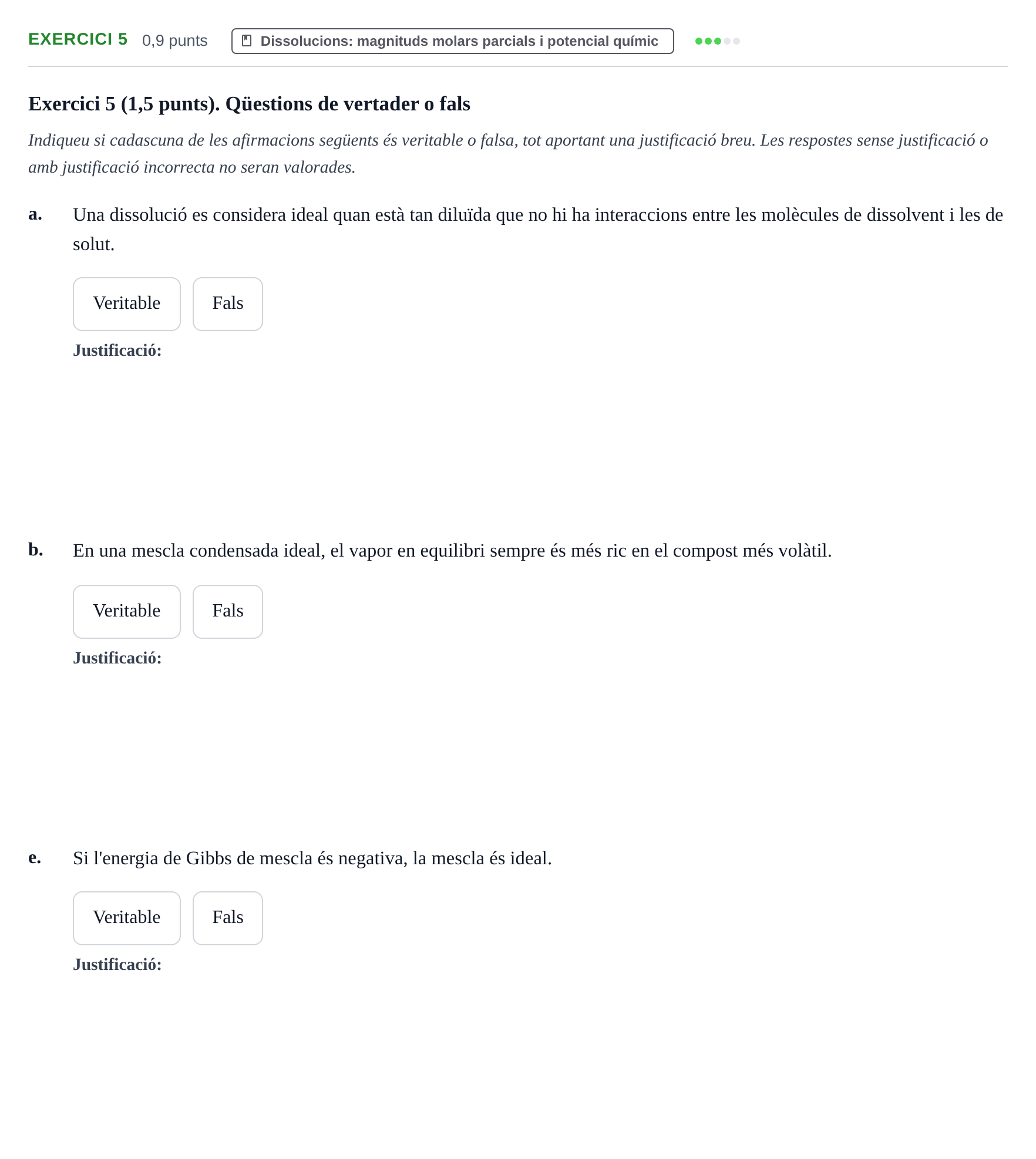 Enunciado: Exercici 5 - Dissolucions · Química Física I UB 2021