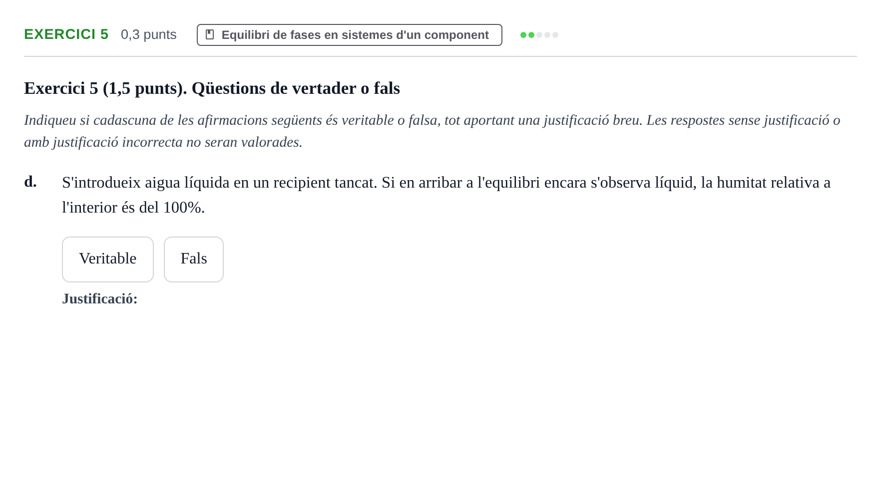 Enunciado: Exercici 5 - Equilibri de fases · Química Física I UB 2021