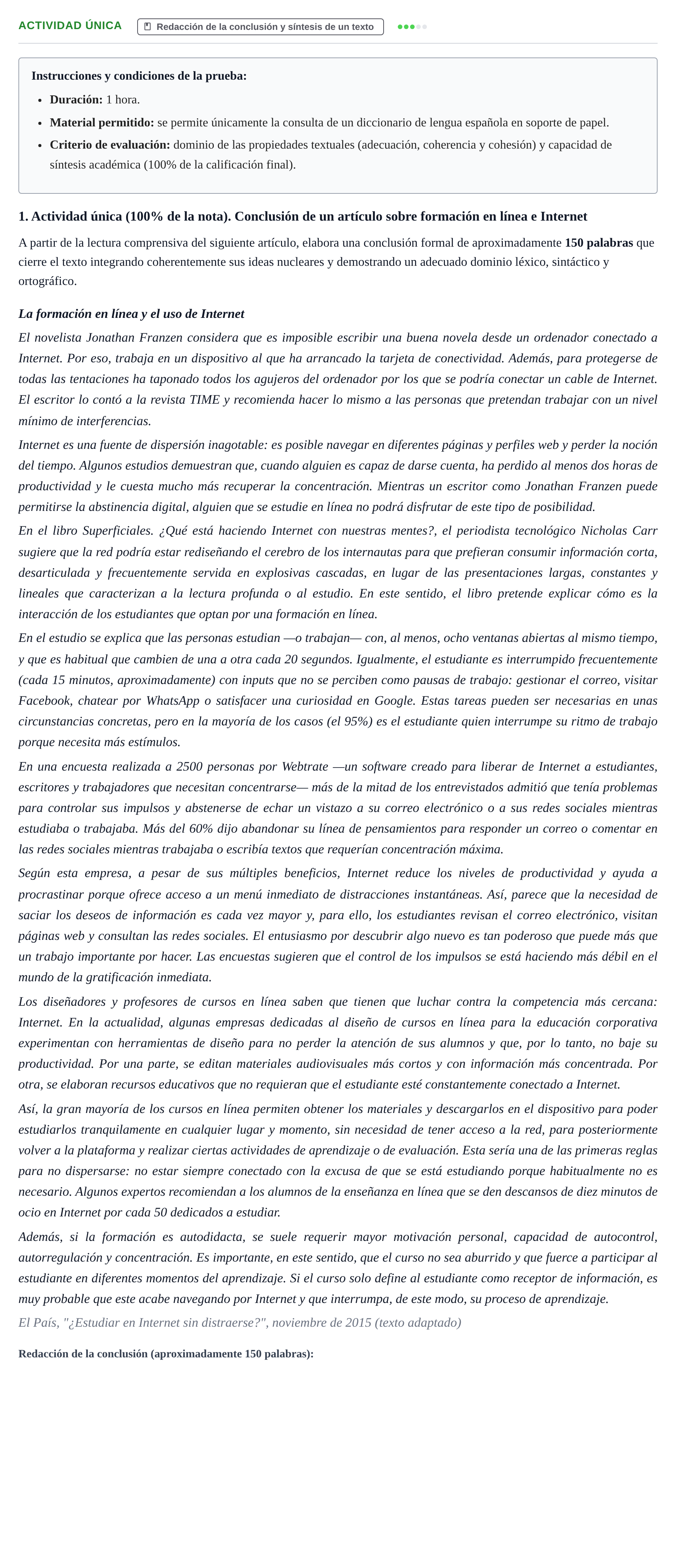 Enunciado: Ejercicio Actividad única · Competencia comunicativa para profesionales de las TIC UOC 2016