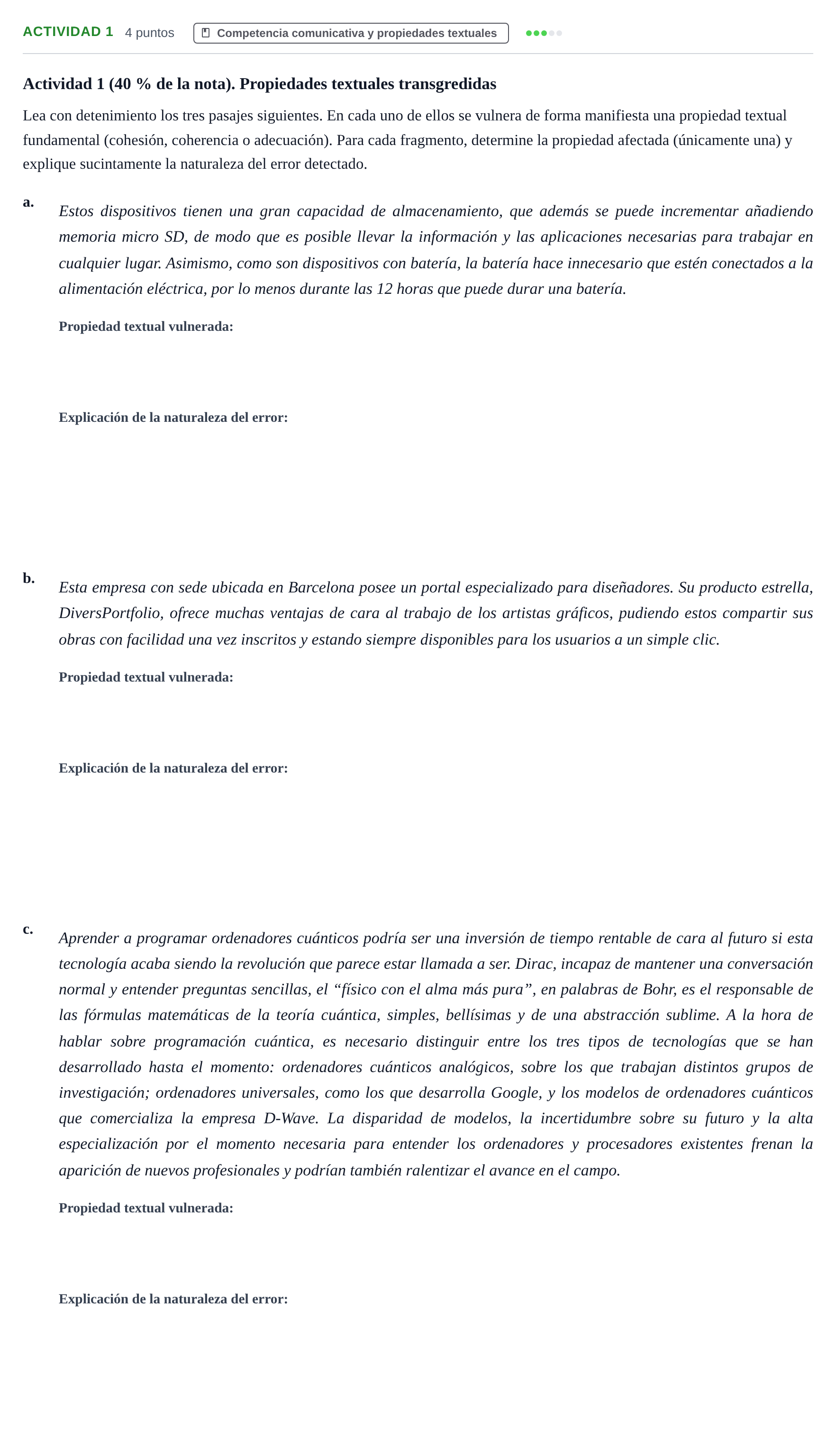 Enunciado: Ejercicio Actividad 1 · Competencia comunicativa para profesionales de las TIC UOC 2018