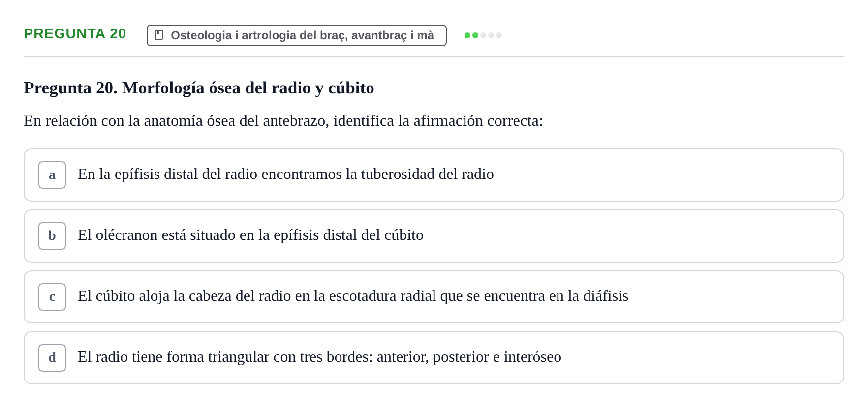 Enunciado: Pregunta 20 · Anatomía I UAB 2024