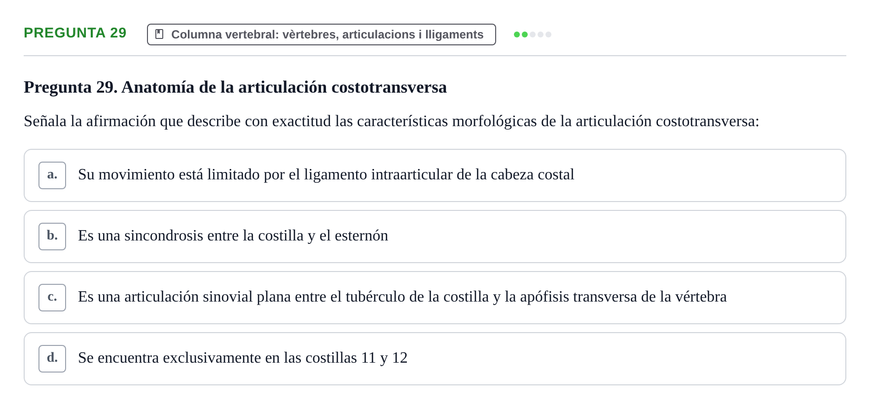 Enunciado: Pregunta 29 · Anatomía I UAB 2024