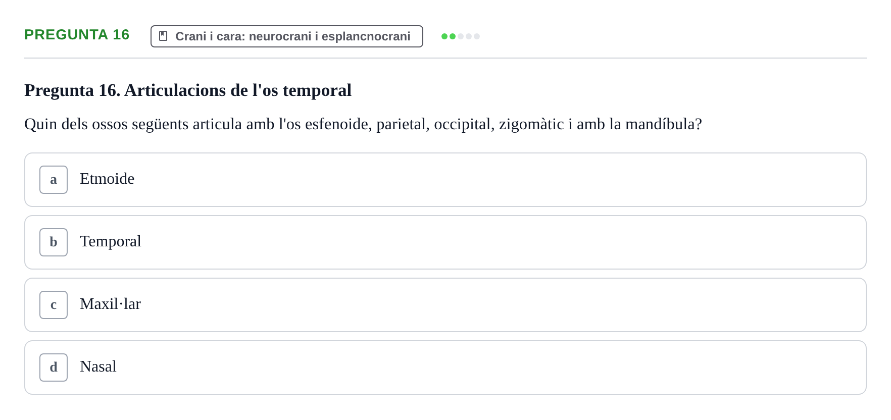 Enunciado: Pregunta 16 · Anatomía I UAB 2023