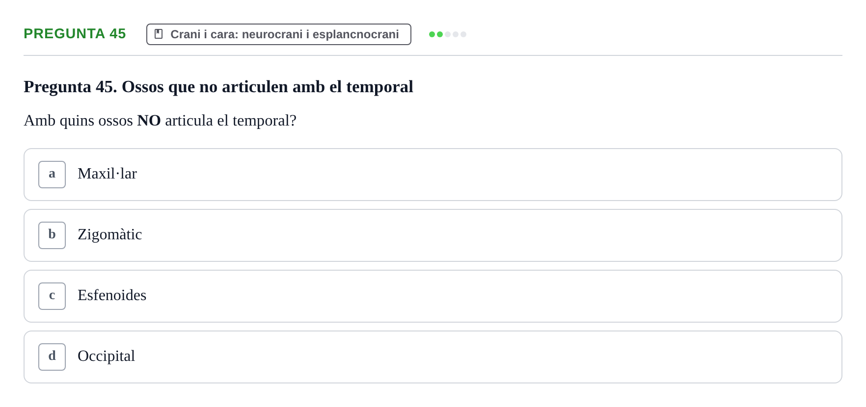 Enunciado: Pregunta 45 · Anatomía I UAB 2023
