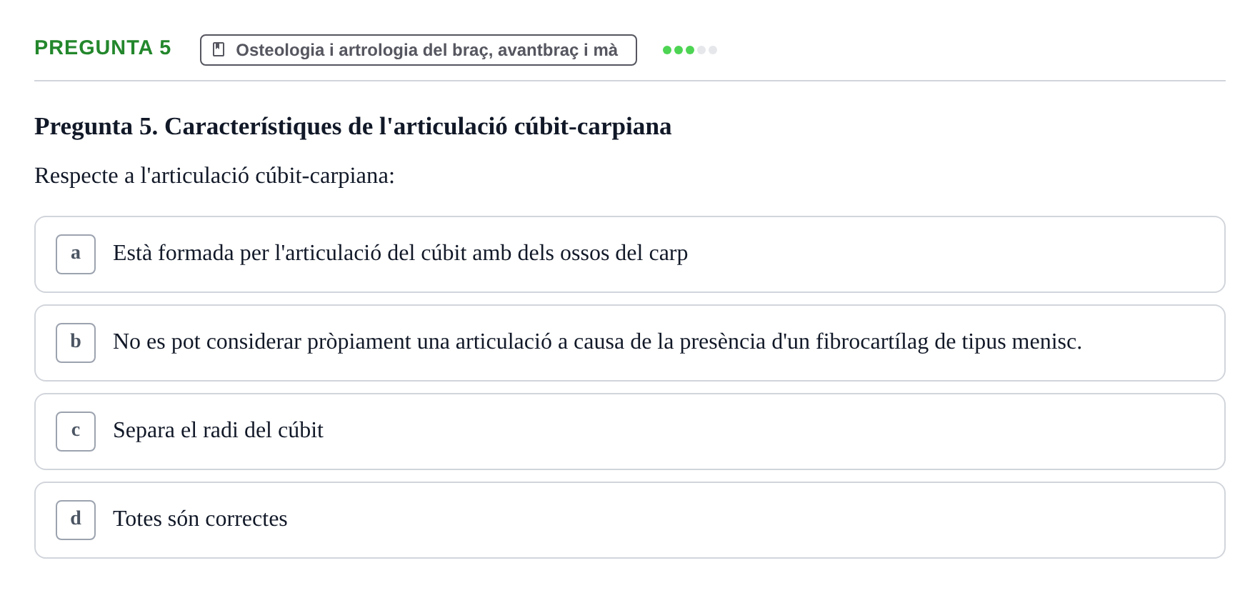 Enunciado: Pregunta 5 · Anatomía I UAB 2023