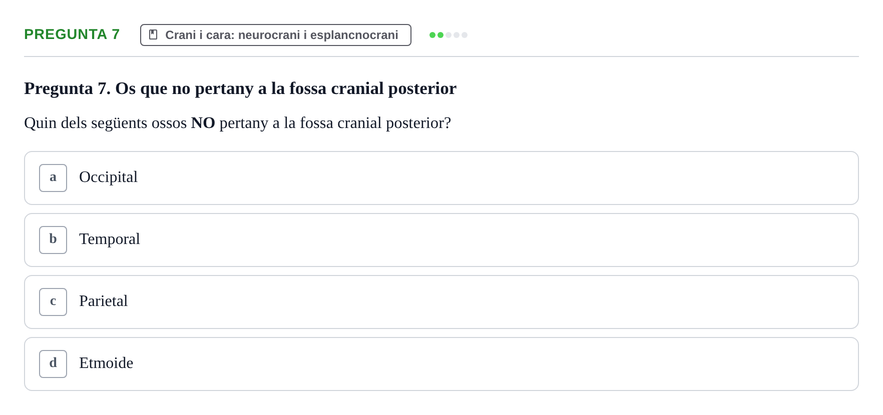 Enunciado: Pregunta 7 · Anatomía I UAB 2023