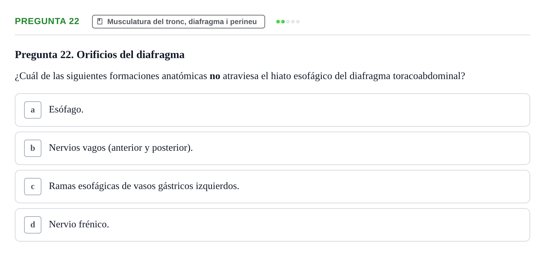 Enunciado: Pregunta 22 · Anatomía I UAB Examen de Anatomía I
