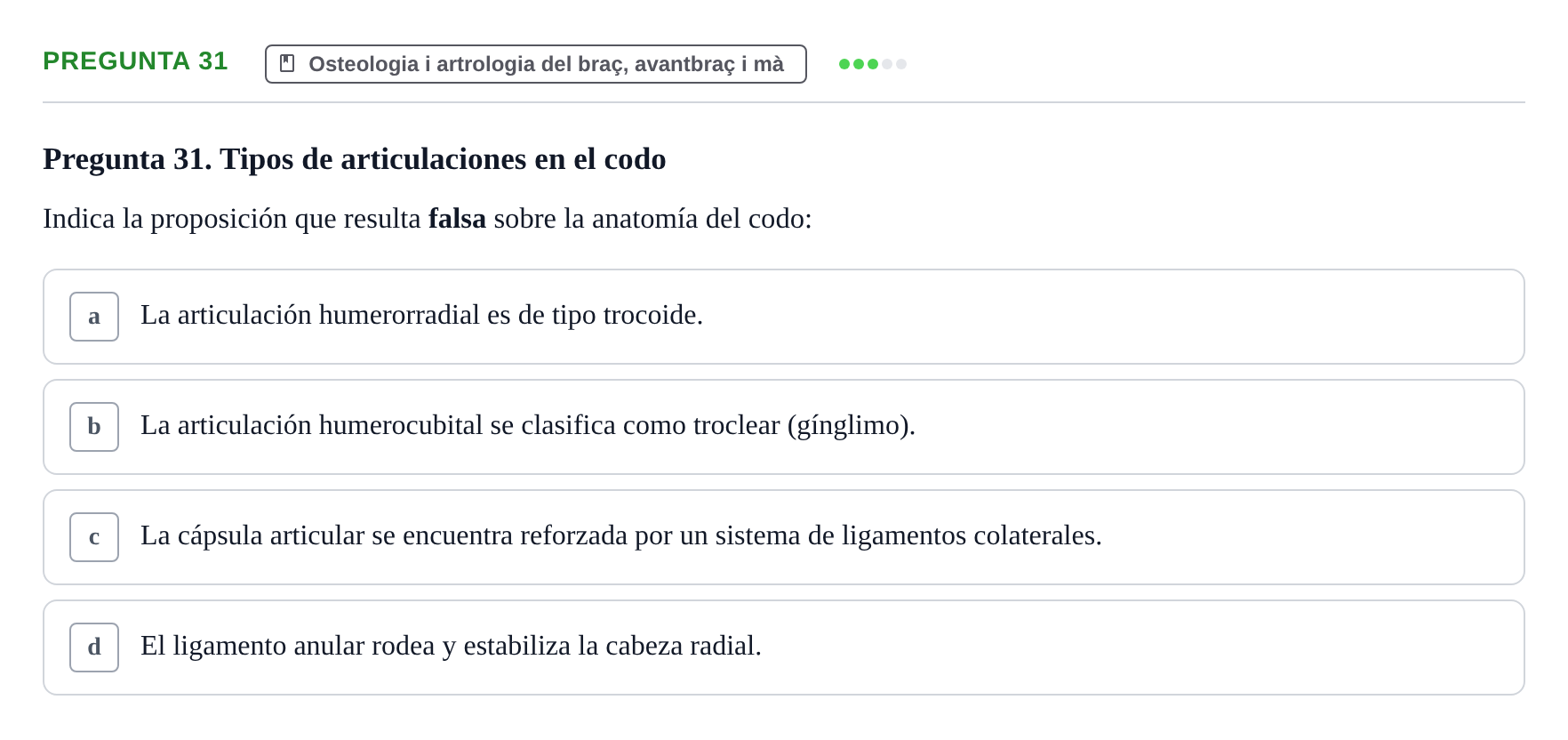 Enunciado: Pregunta 31 · Anatomía I UAB Examen de Anatomía I