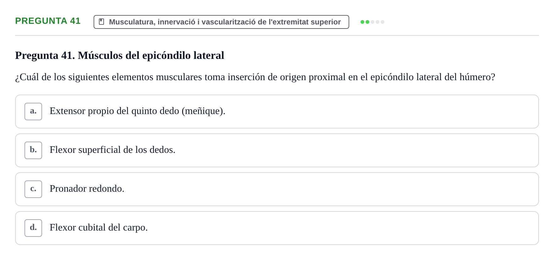 Enunciado: Pregunta 41 · Anatomía I UAB Examen de Anatomía I