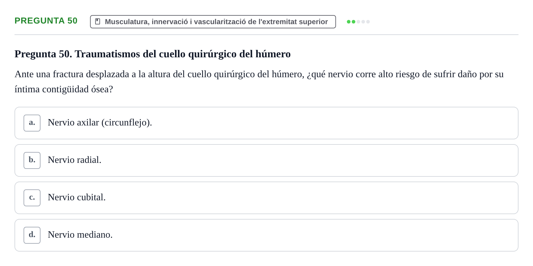 Enunciado: Pregunta 50 · Anatomía I UAB Examen de Anatomía I