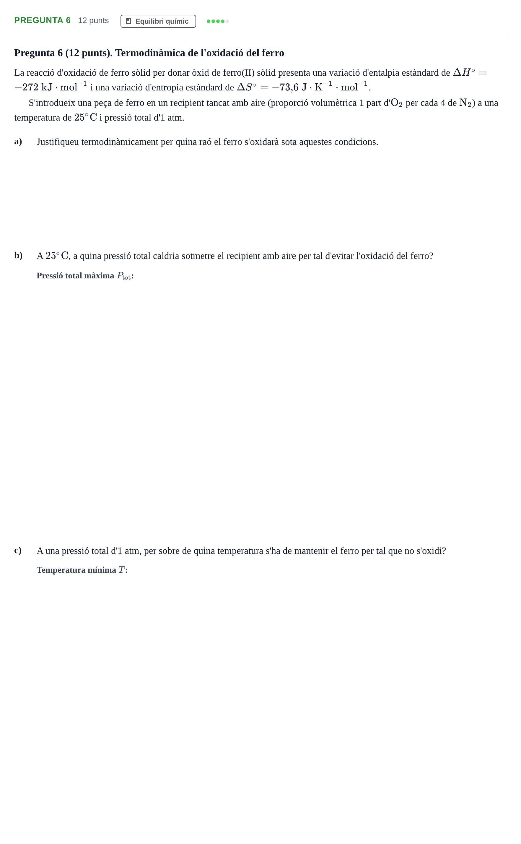 Enunciado: Pregunta 6 · Química Física I UB Juny 2024