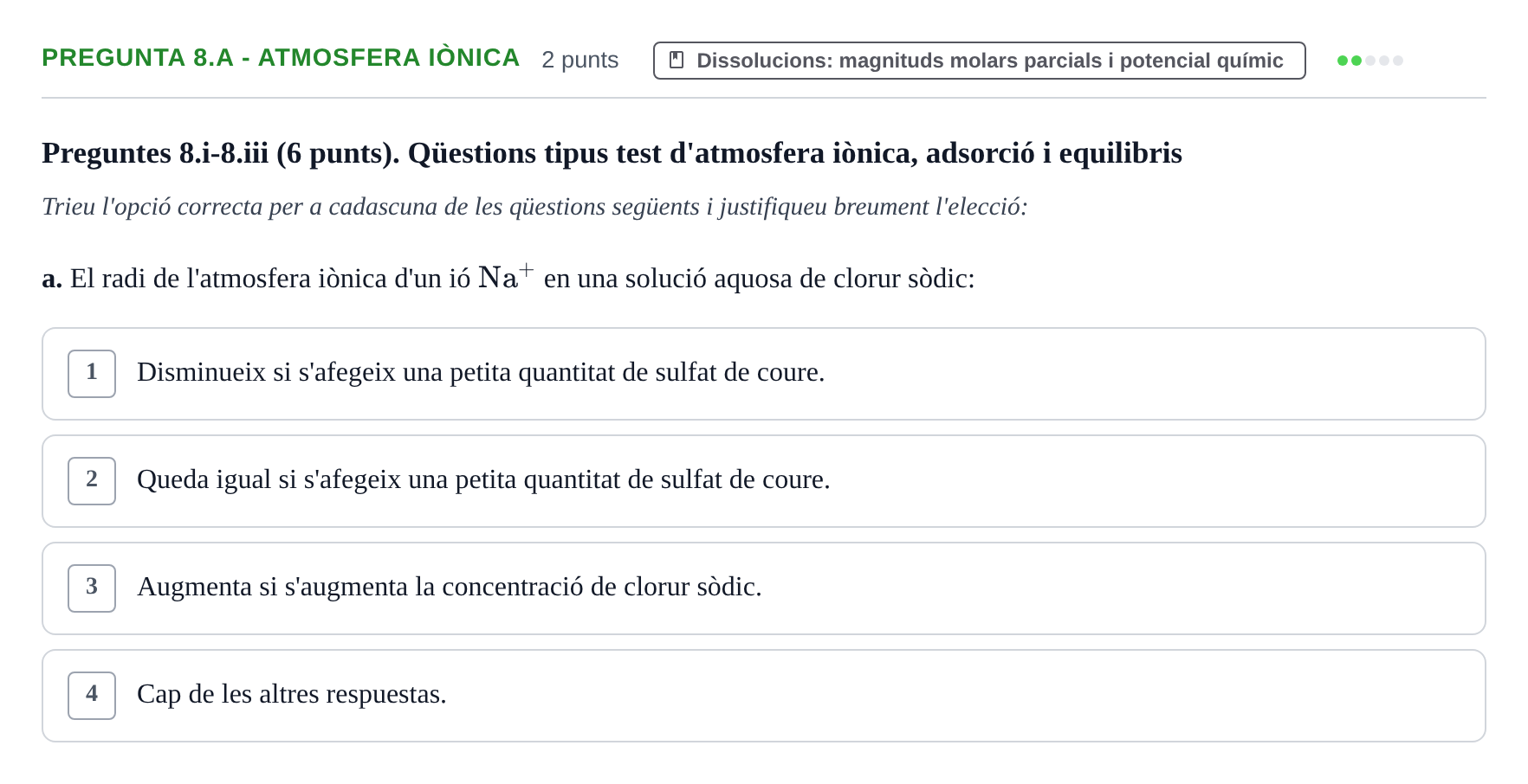 Enunciado: Pregunta 8.a - Atmosfera iònica · Química Física I UB Juny 2024