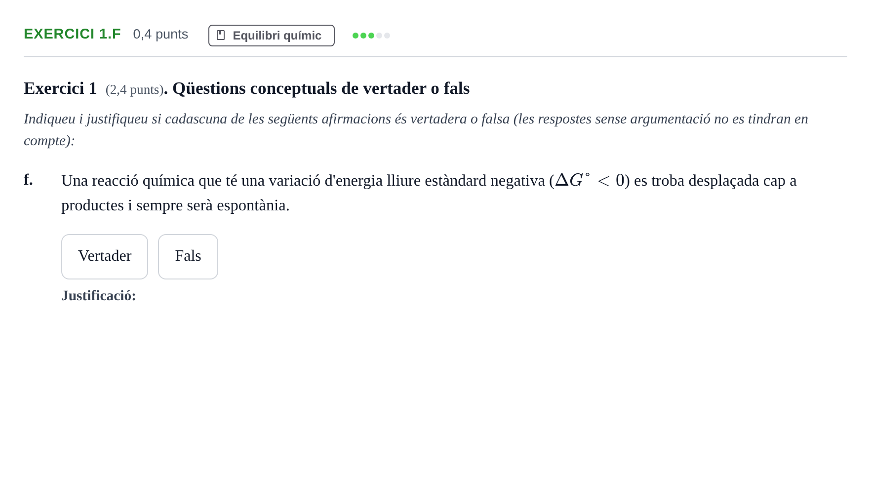 Enunciado: Exercici 1.f - Equilibri químic · Química Física I UB 2025