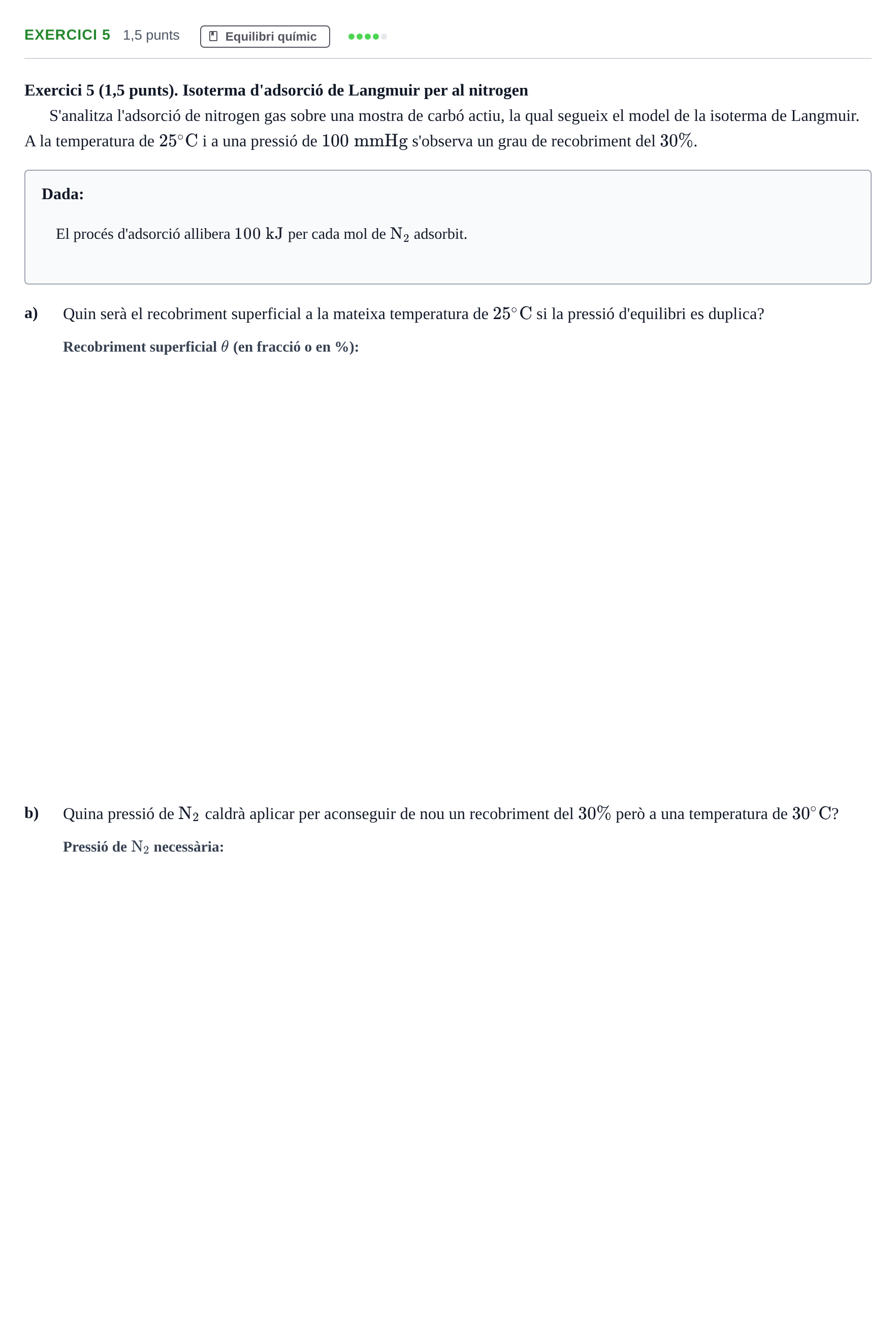 Enunciado: Exercici 5 · Química Física I UB 2025