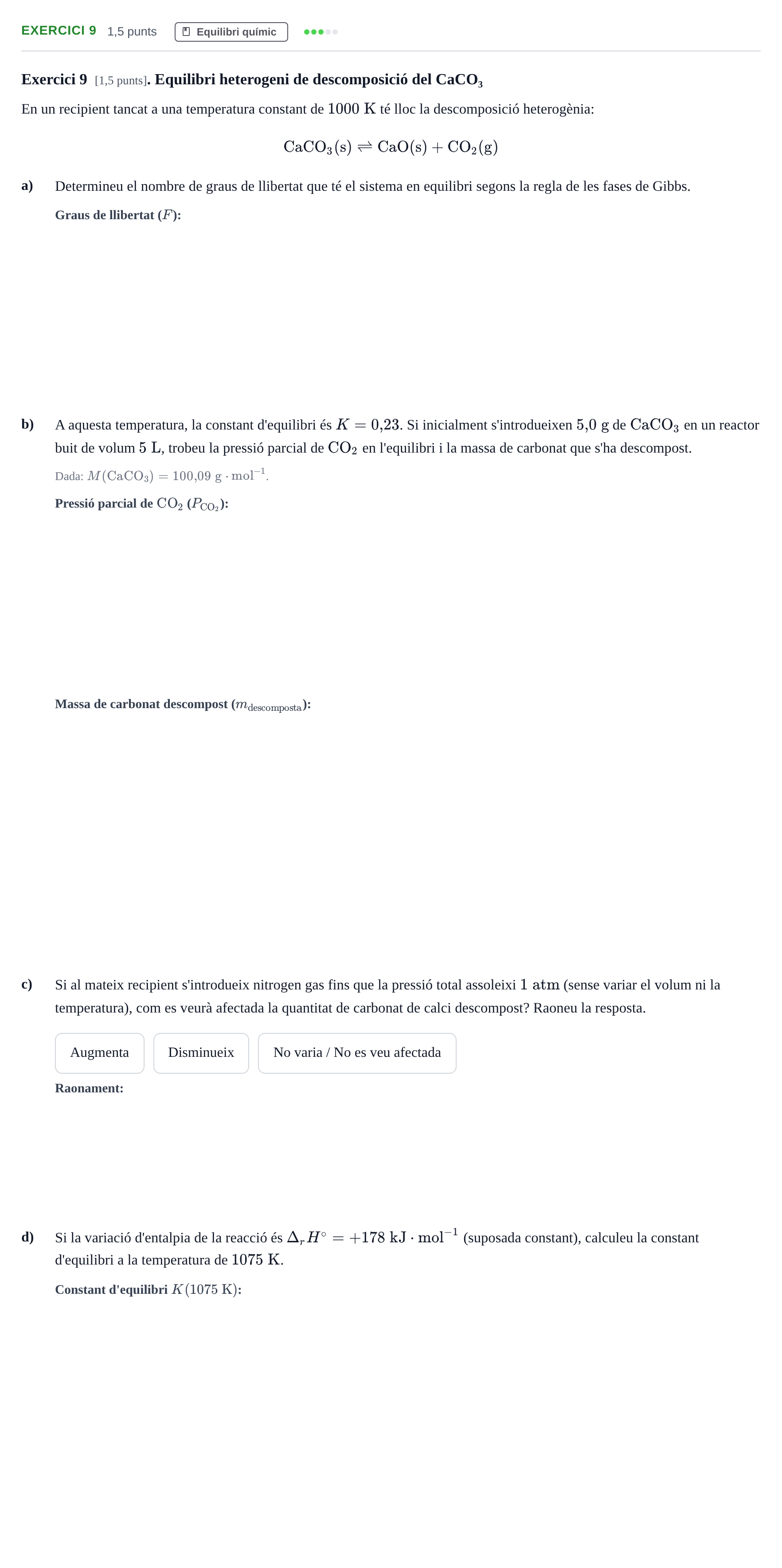Enunciado: Exercici 9 · Química Física I UB 2025