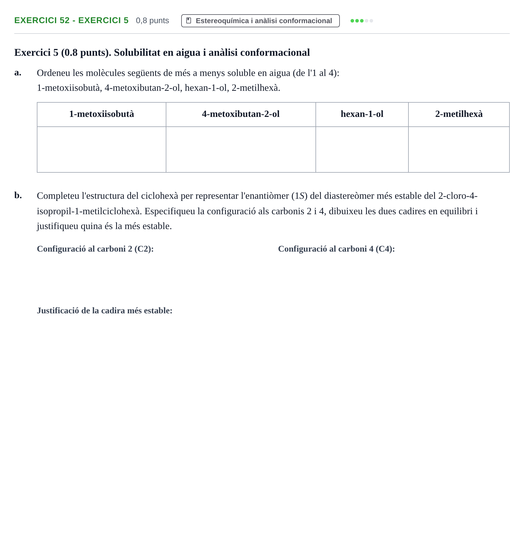 Enunciado: Ejercicio 52 - Exercici 5 · Química Orgánica II UB 2019