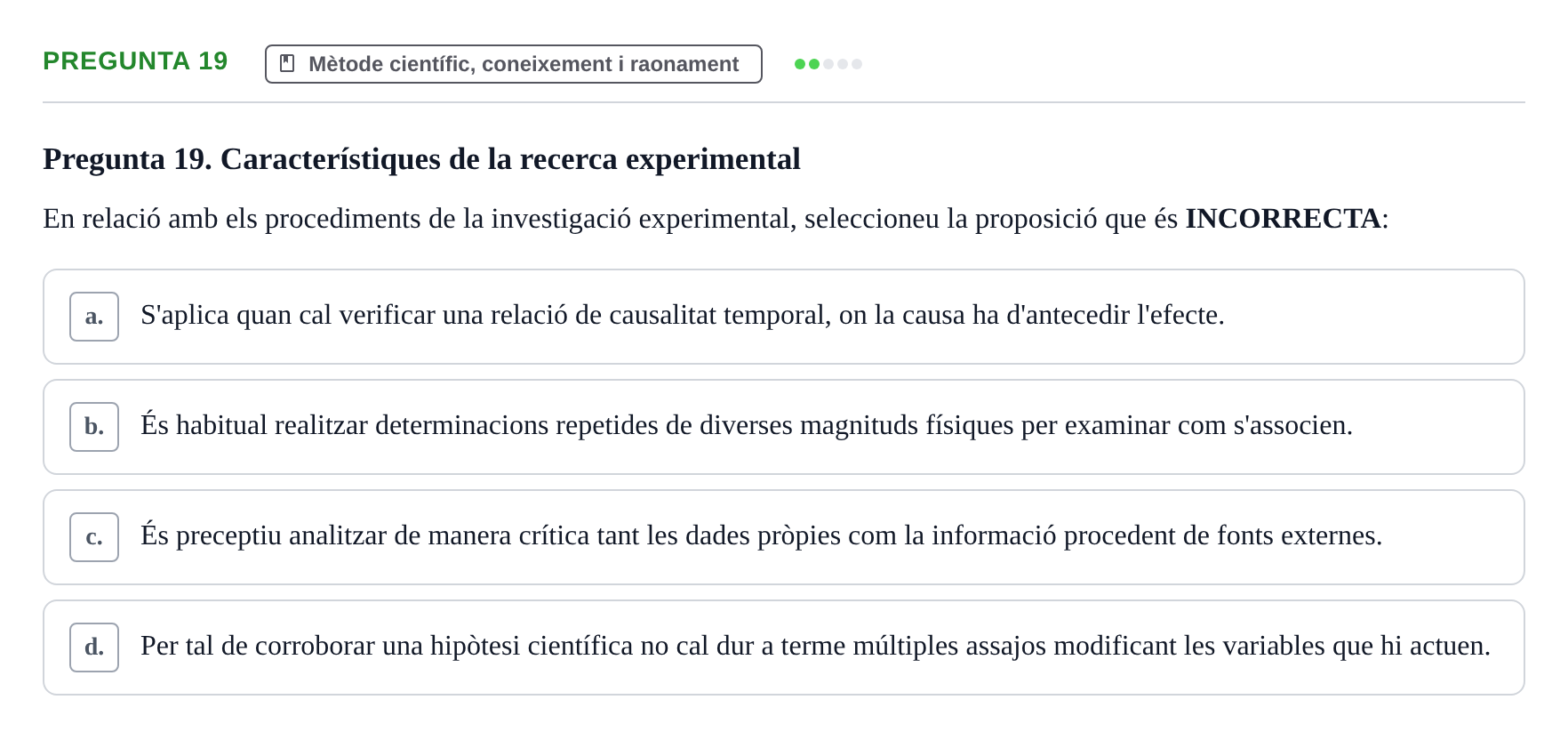 Enunciado: Pregunta 19 · Bioestadística i Metodologia UAB 2021