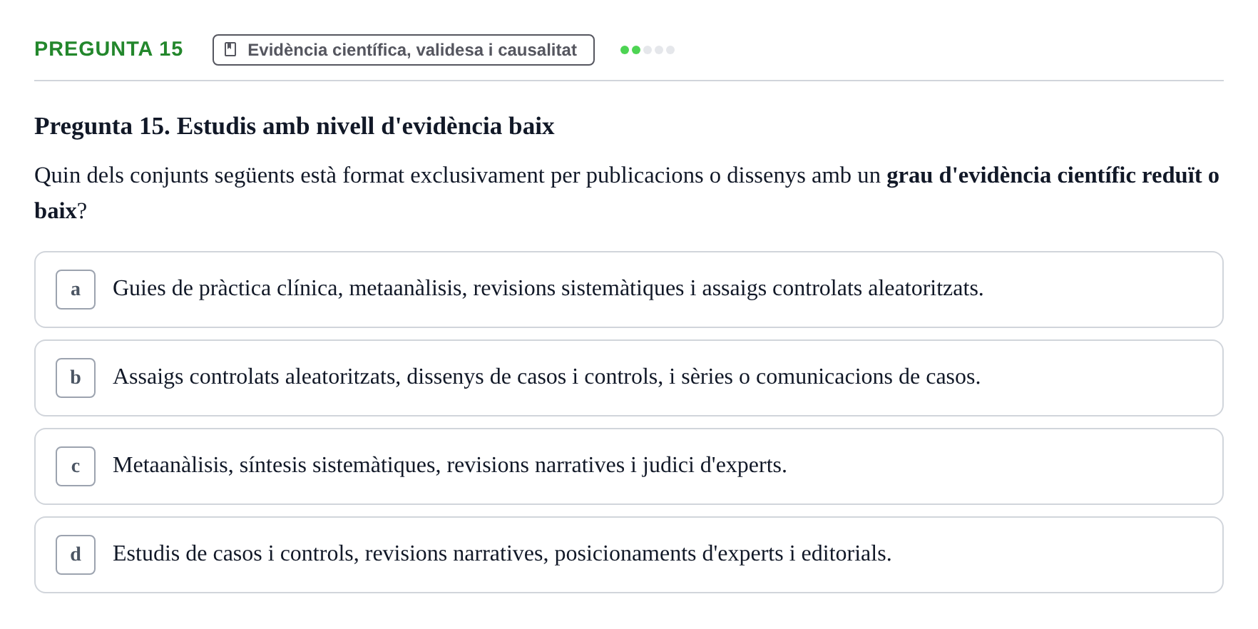 Enunciado: Pregunta 15 · Bioestadística i Metodologia UAB 2022