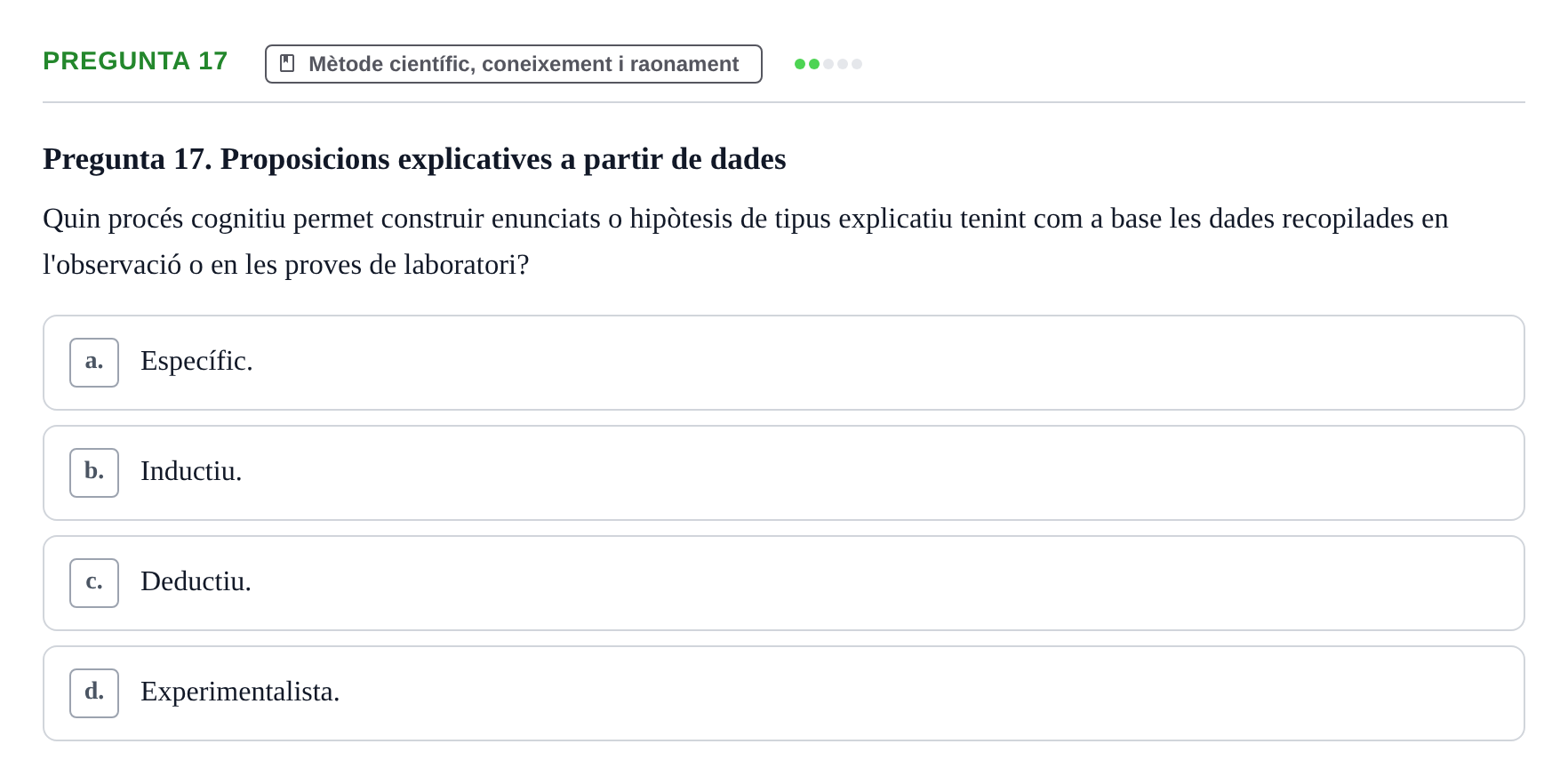 Enunciado: Pregunta 17 · Bioestadística i Metodologia UAB 2022