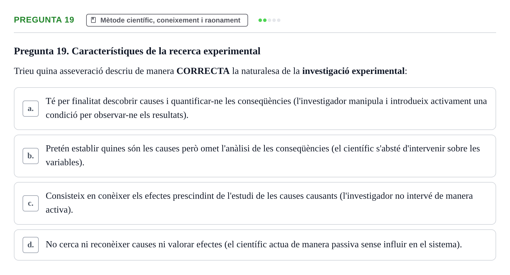 Enunciado: Pregunta 19 · Bioestadística i Metodologia UAB 2022