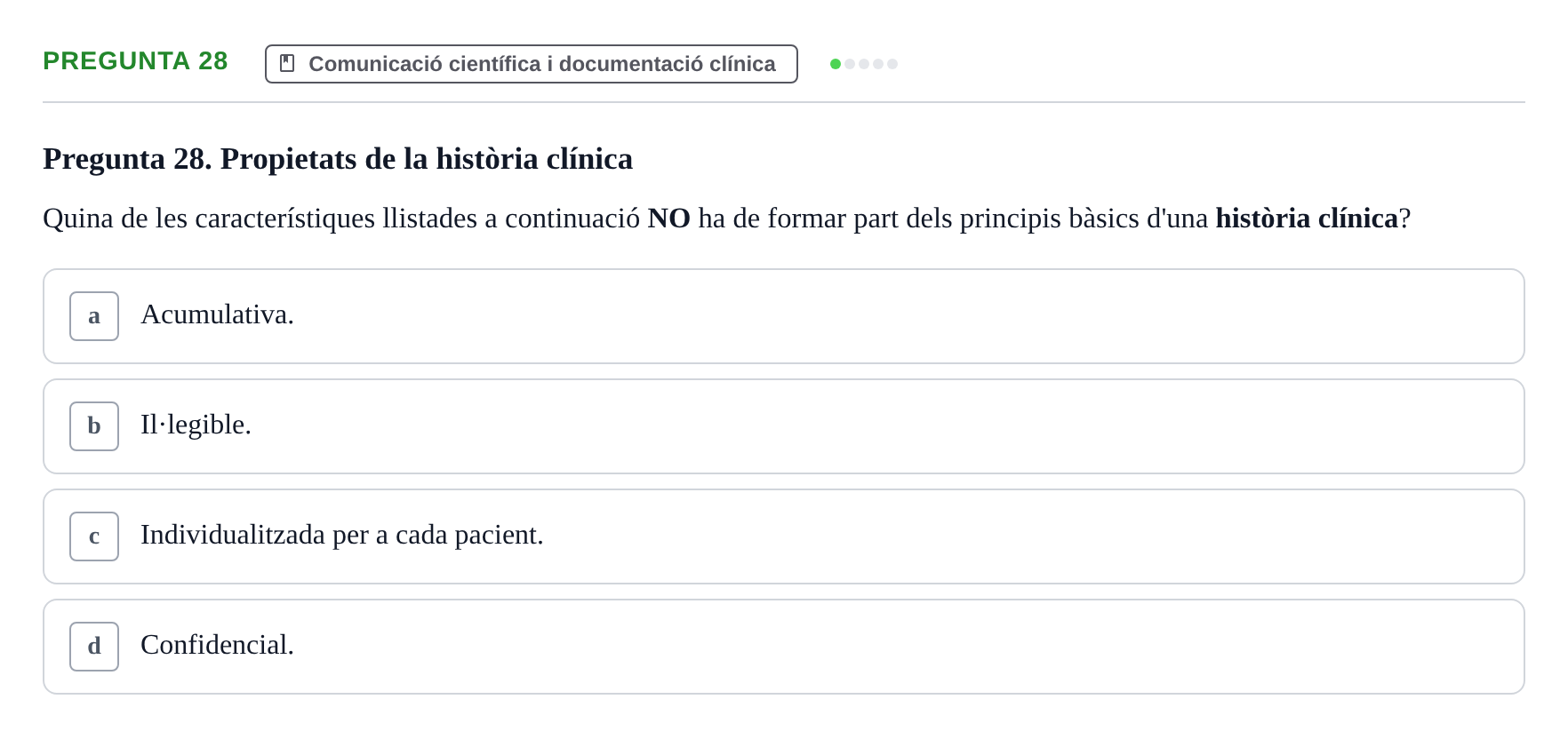 Enunciado: Pregunta 28 · Bioestadística i Metodologia UAB 2022