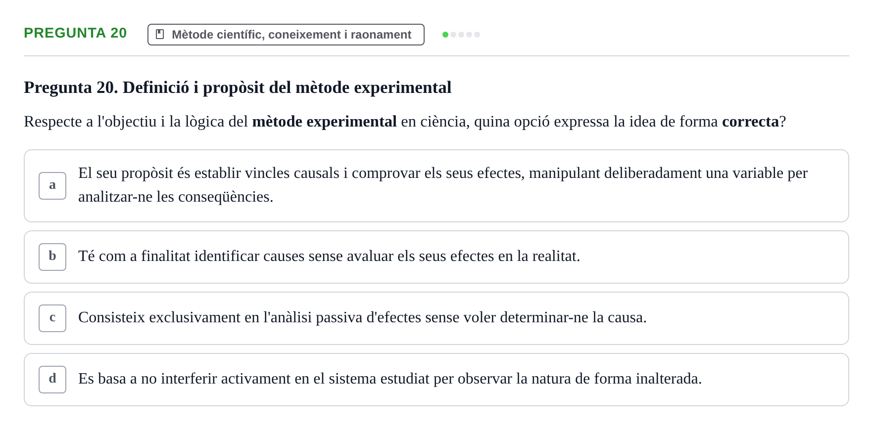 Enunciado: Pregunta 20 · Bioestadística i Metodologia UAB Examen de Bioestadística i Metodologia